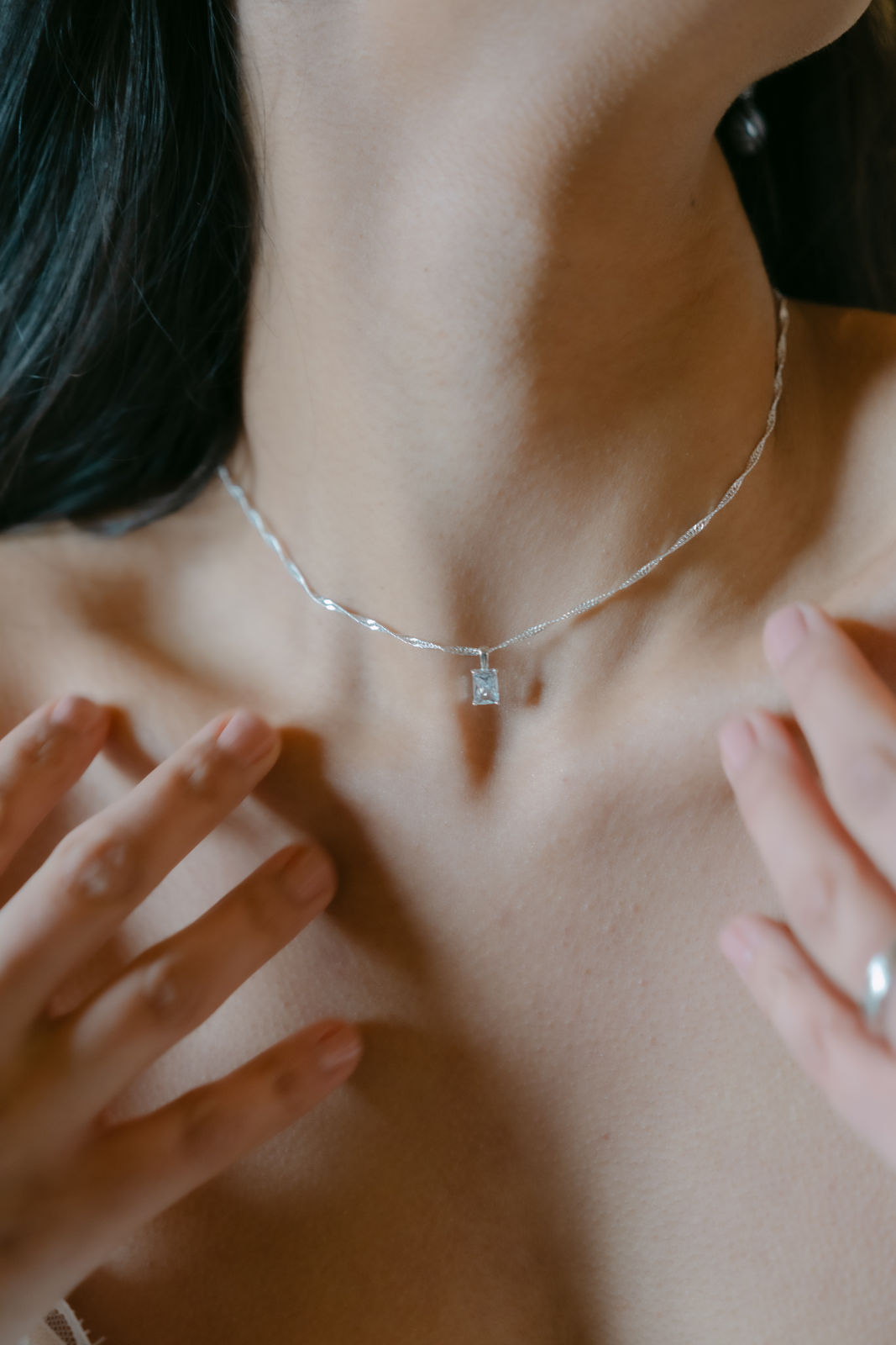 Halskette, Silber, Cubic Zirconia Anhänger, funkelnde Halskette Braut, Brautschmuck