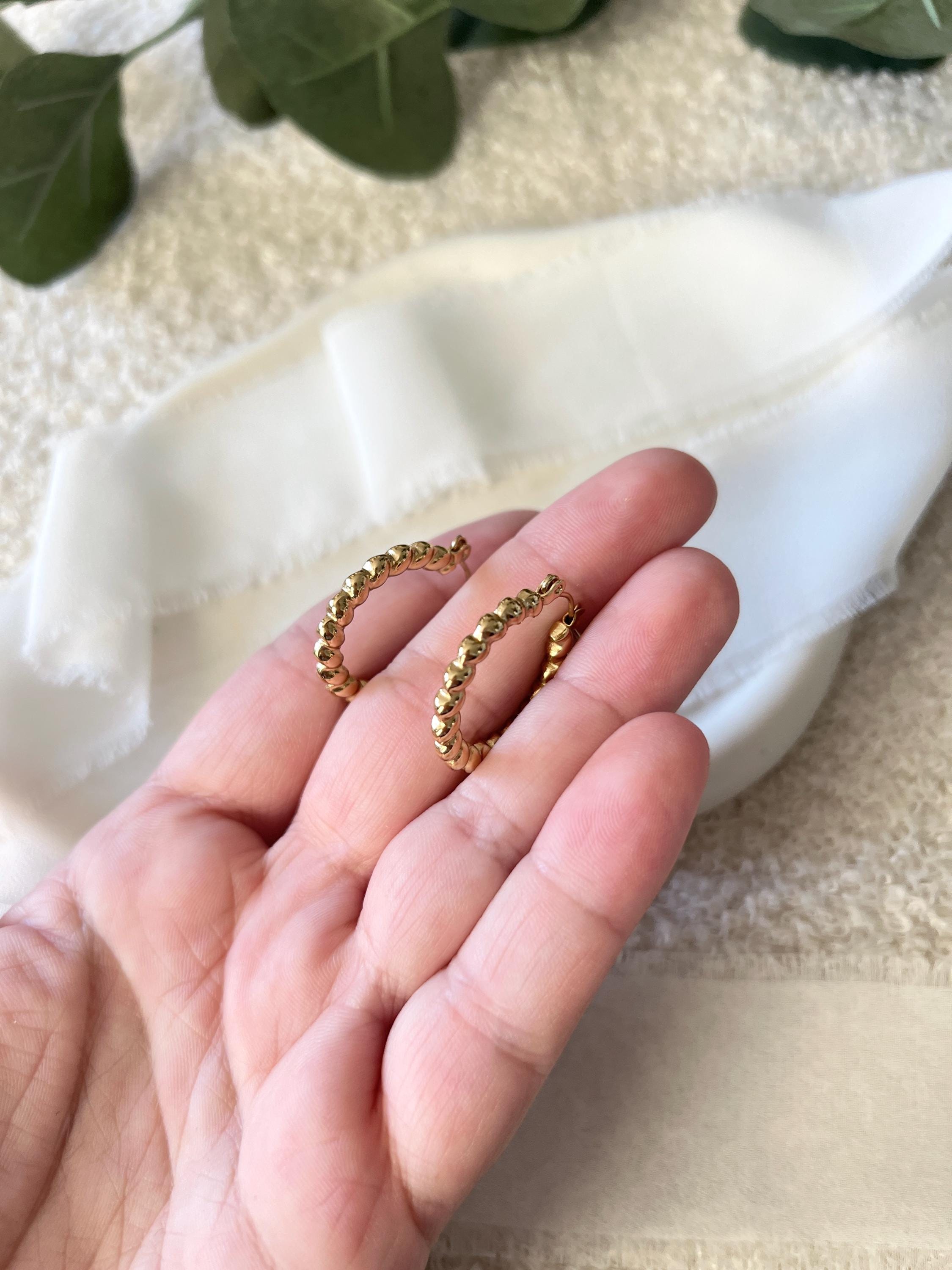gedrehte Creolen, goldene Ohrringe, Gold, Edelstahl schmuck, Brautschmuck, Brautjungfer, Geschenk Weihnachten
