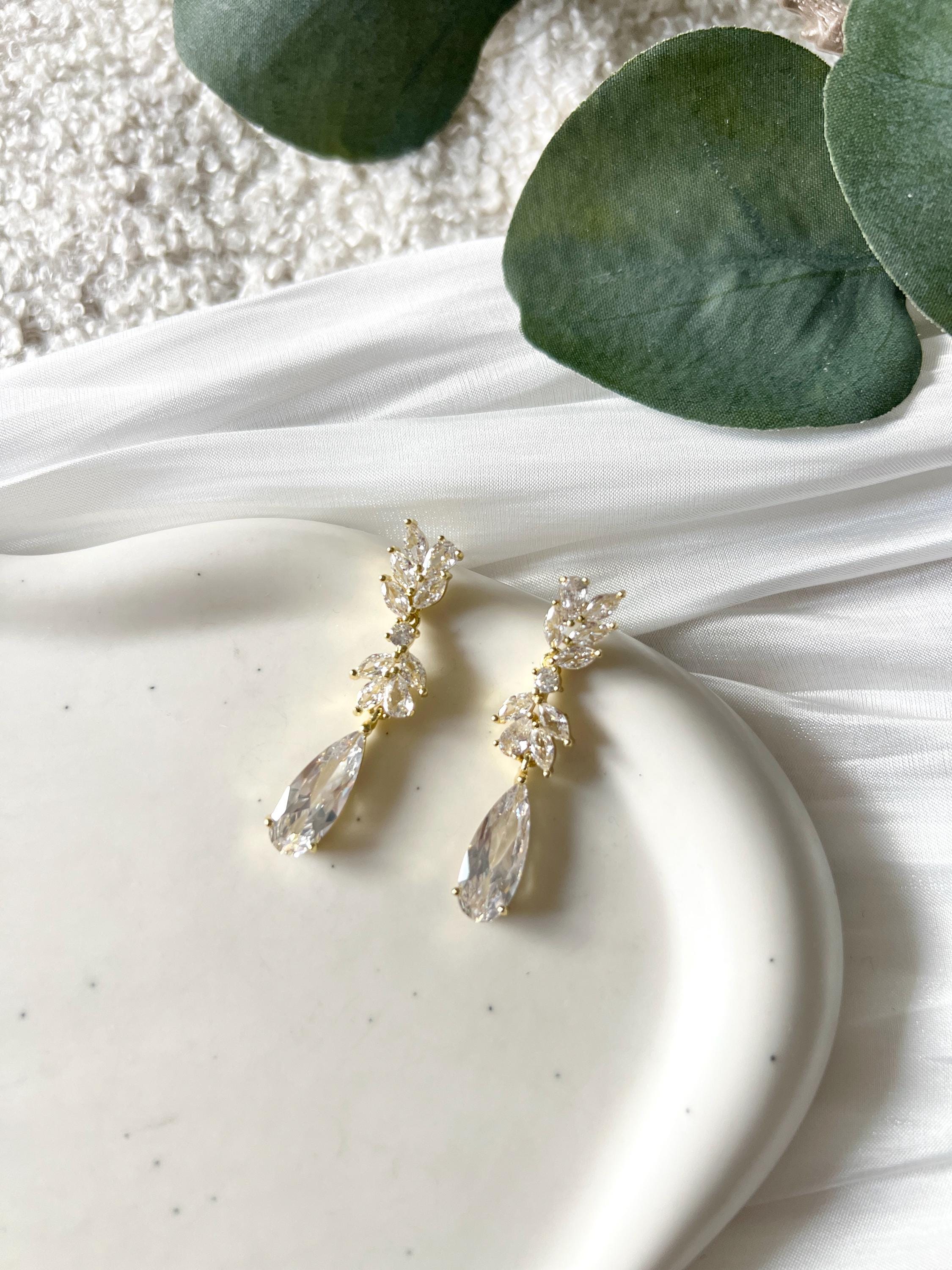 Lange Brautohrringe, Ohrringe, Cubic Zirkonia, Brautschmuck, glänzende Ohrstecker, Braut, Brautjungfer, Schmuck Hochzeit, Schmuckbluete