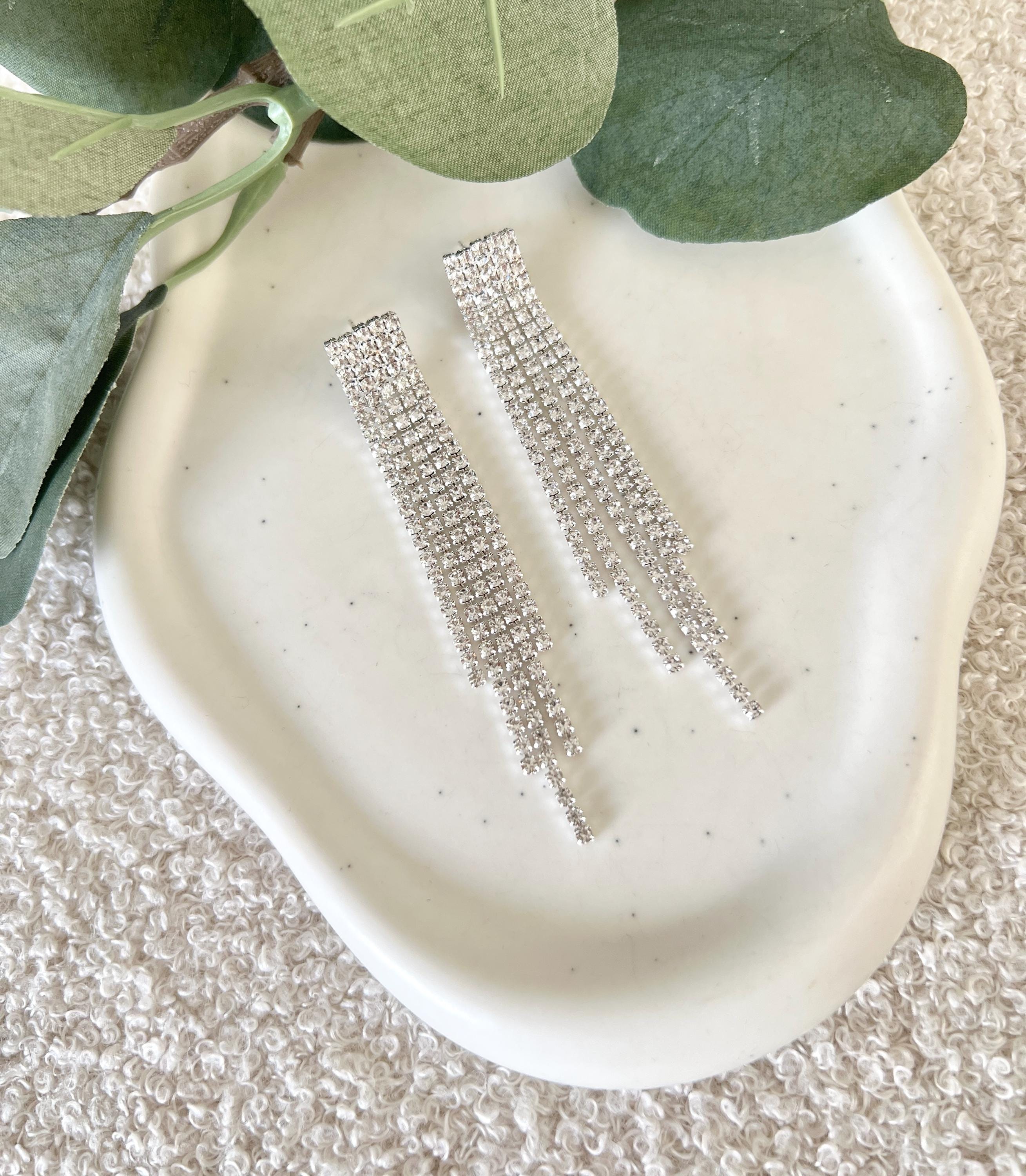 Ohrringe Braut, Silber, lange Hängeohrringe, Strass, funkelnde Brautohrringe