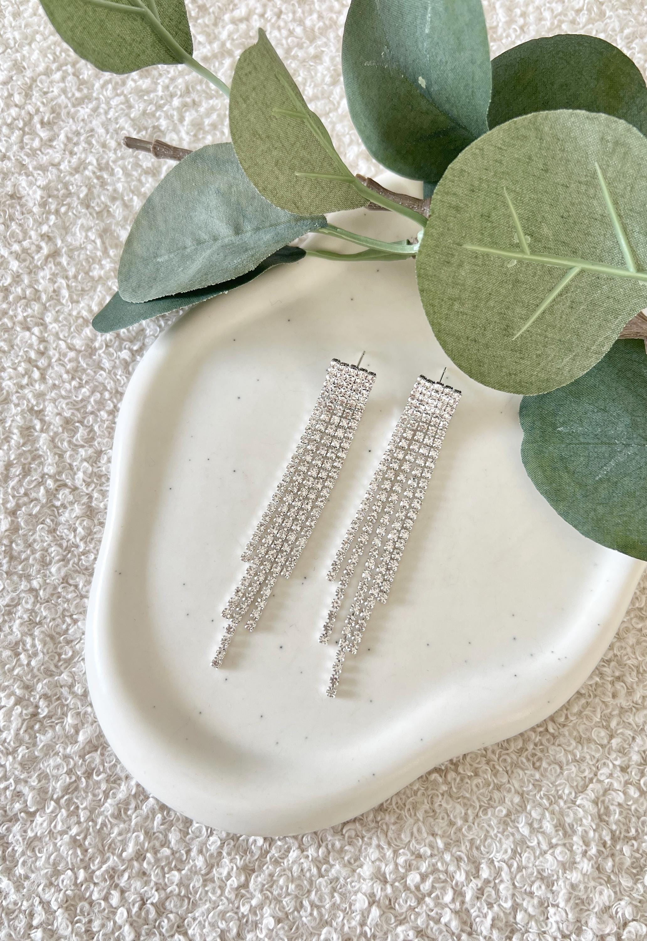 Ohrringe Braut, Silber, lange Hängeohrringe, Strass, funkelnde Brautohrringe