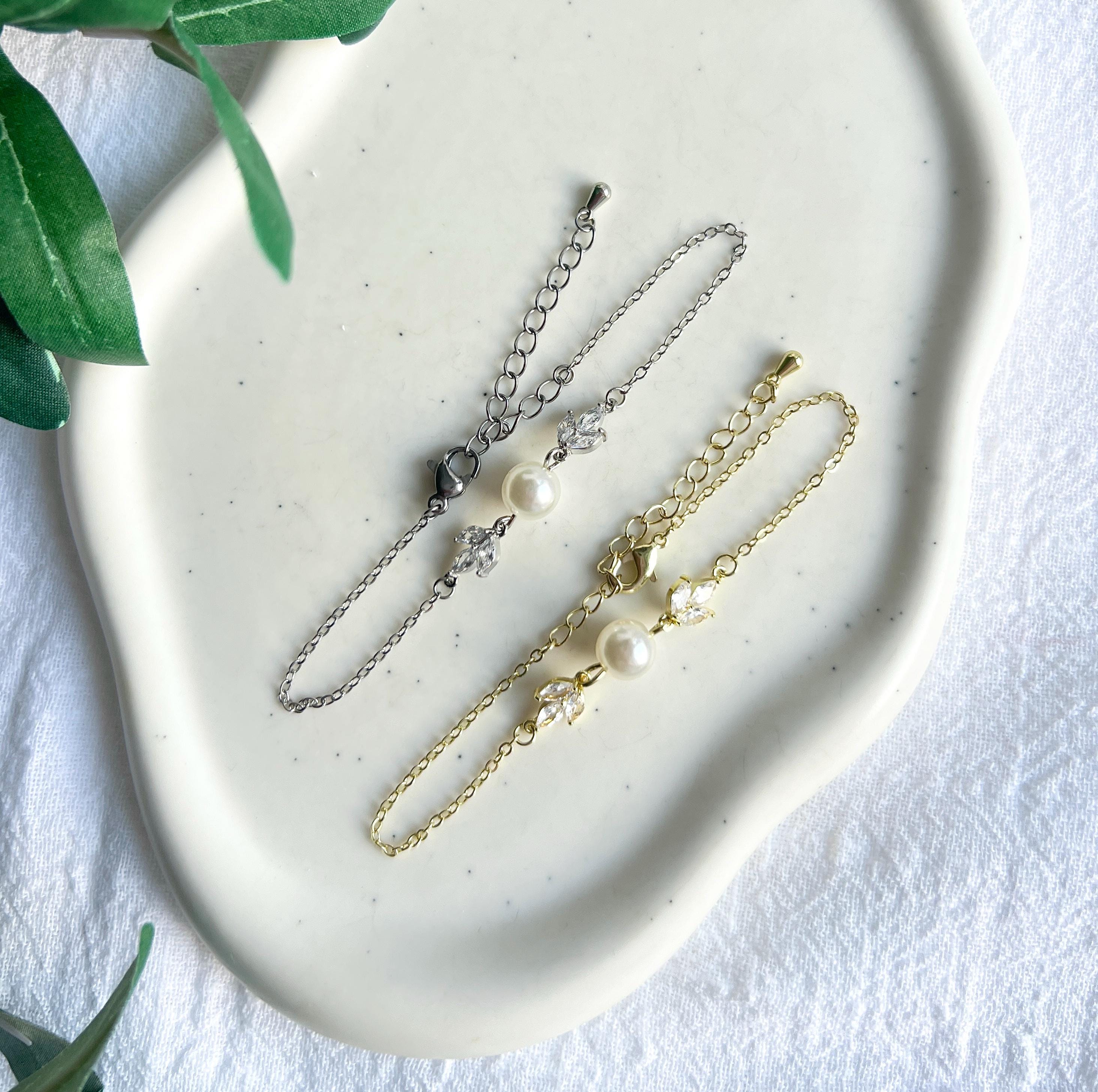 Brautarmband, Armband, weiße Perle, Perlenschmuck, Cubic Zirkonia Steine, Brautschmuck, Armschmuck, Braut, Brautjungfer, Schmuck Hochzeit, gold oder silber, Perlenarmband