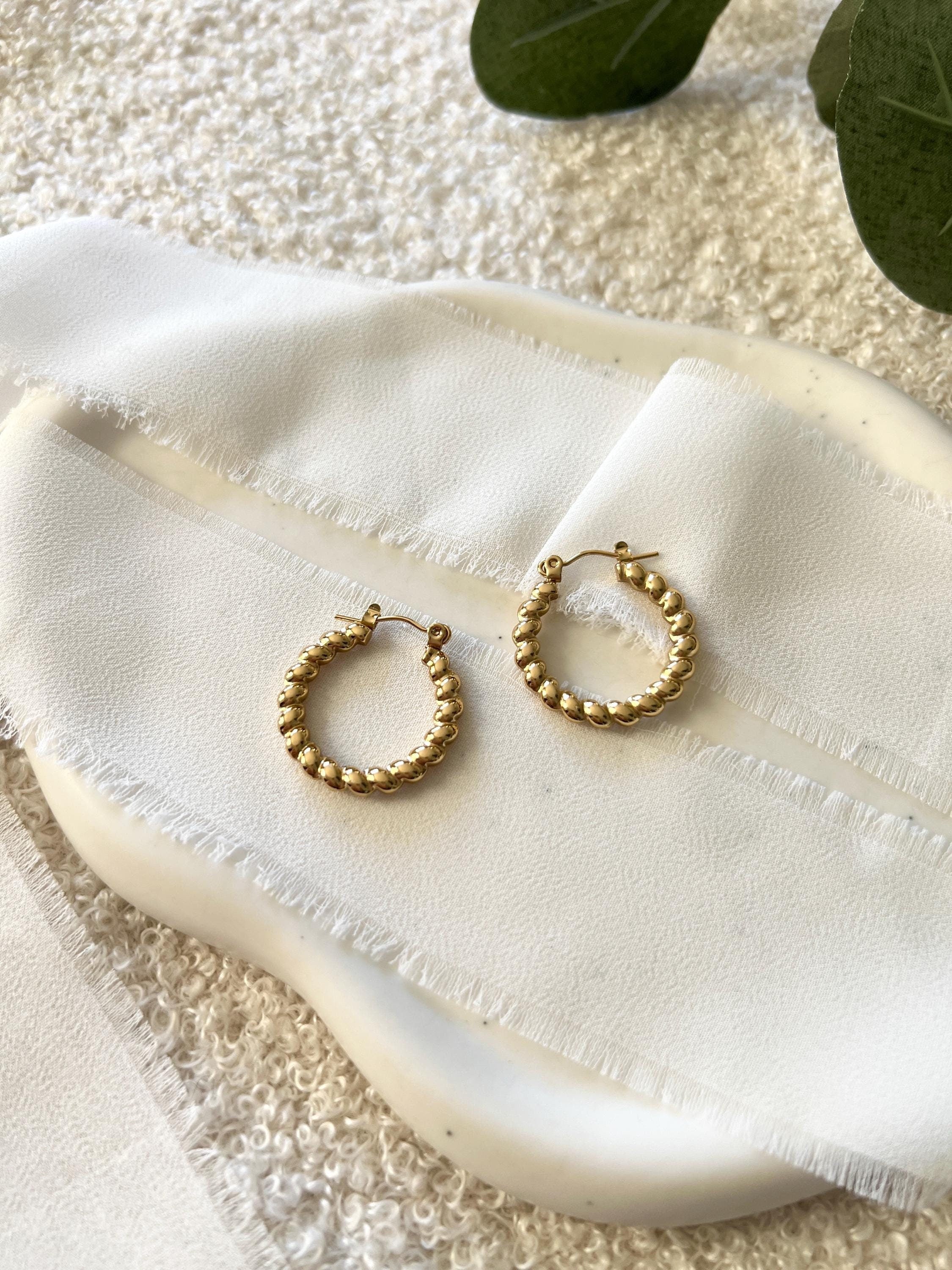gedrehte Creolen, goldene Ohrringe, Gold, Edelstahl schmuck, Brautschmuck, Brautjungfer, Geschenk Weihnachten