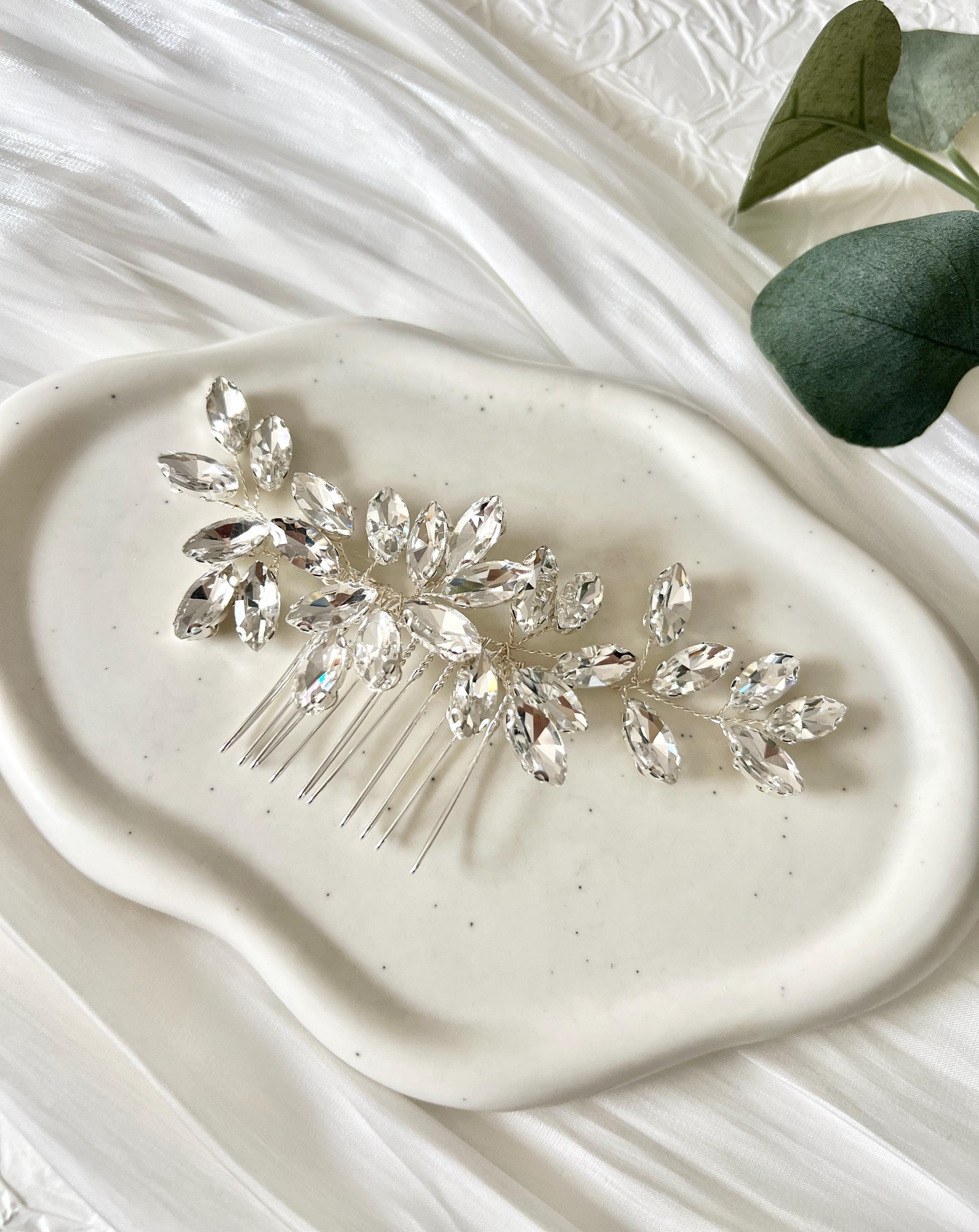Haarkamm, silberner Strass, glänzender Haarschmuck, Braut, Schmuck Hochzeit, Silber, Brautschmuck, Brauthaarschmuck, modern