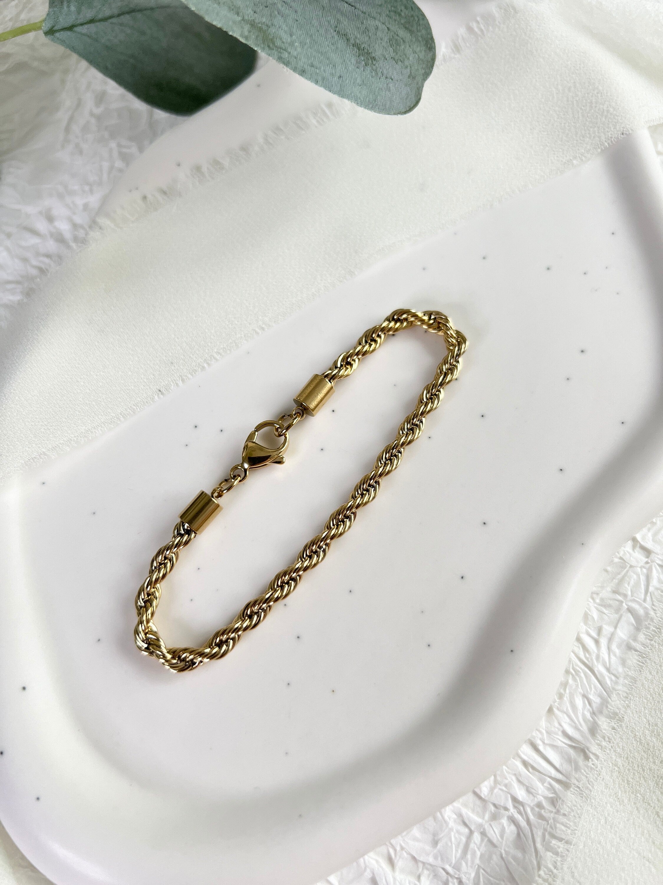 Armband gedreht, Gold, Kordelarmband, Twist Bracelet, Edelstahl, 18K gold, Seilkette, - 16.5cm,Armbänder,Armbänder,schmuckbluete.de