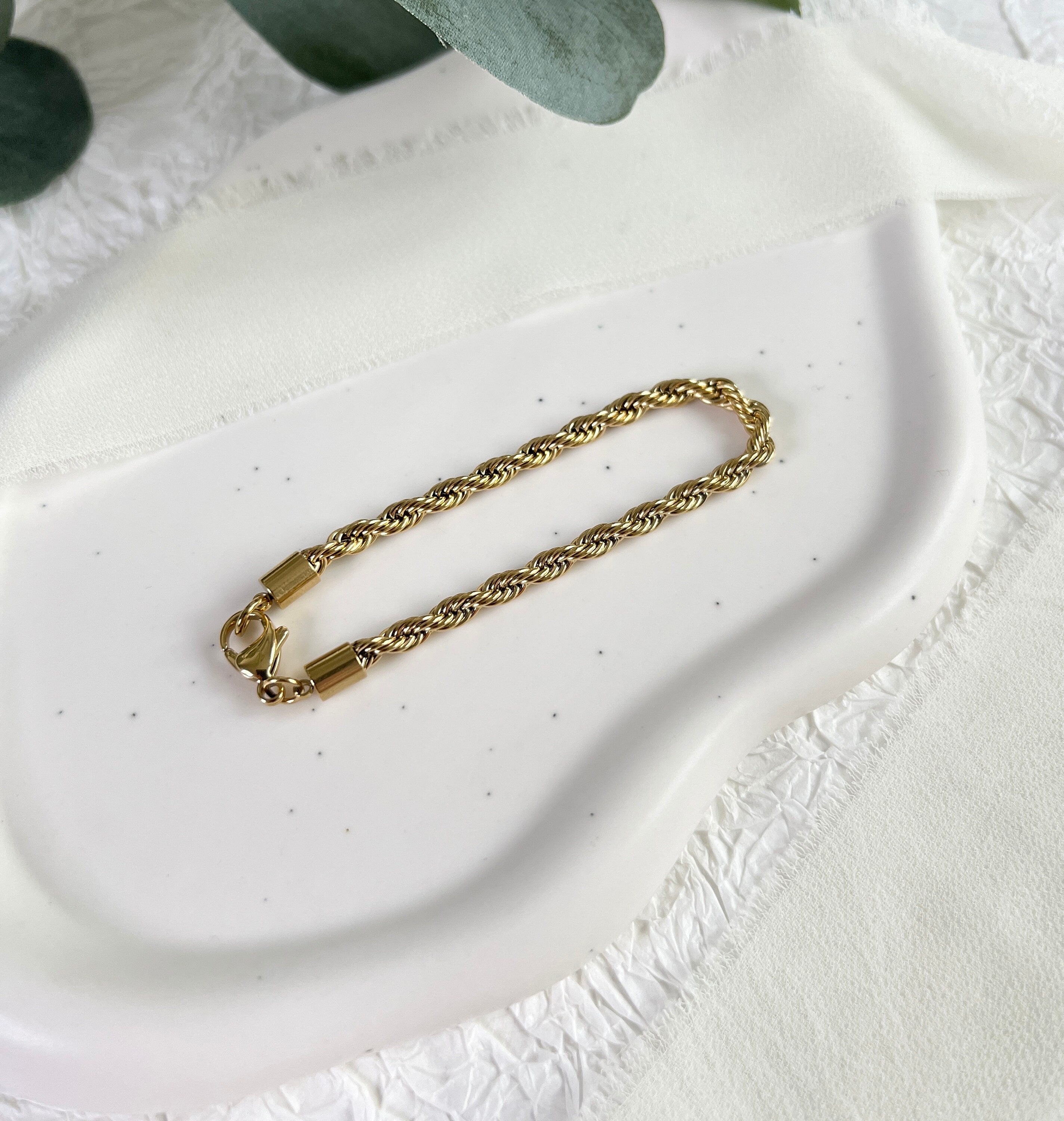 Armband gedreht, Gold, Kordelarmband, Twist Bracelet, Edelstahl, 18K gold, Seilkette, - 16.5cm,Armbänder,Armbänder,schmuckbluete.de