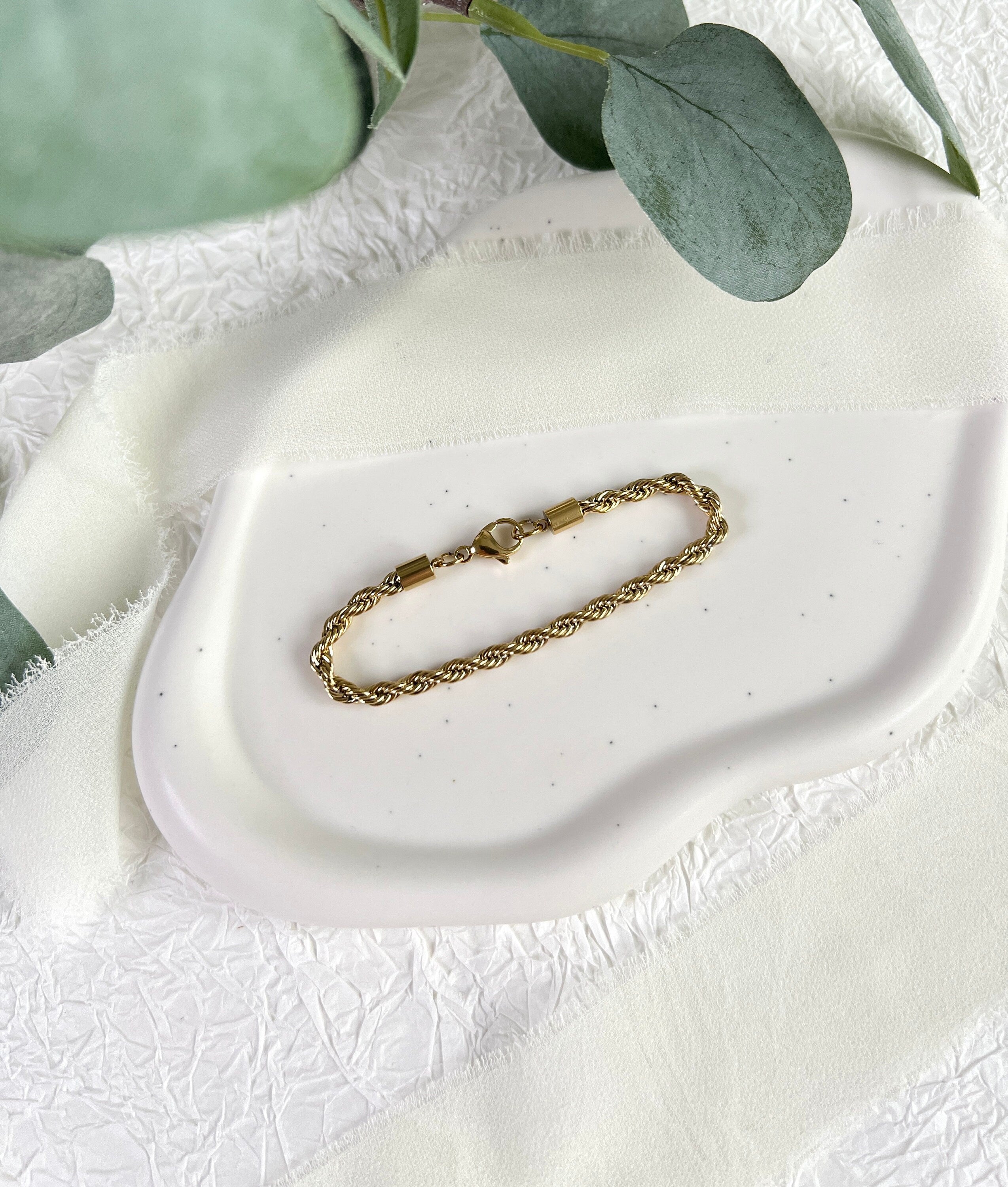 Armband gedreht, Gold, Kordelarmband, Twist Bracelet, Edelstahl, 18K gold, Seilkette, - 16.5cm,Armbänder,Armbänder,schmuckbluete.de