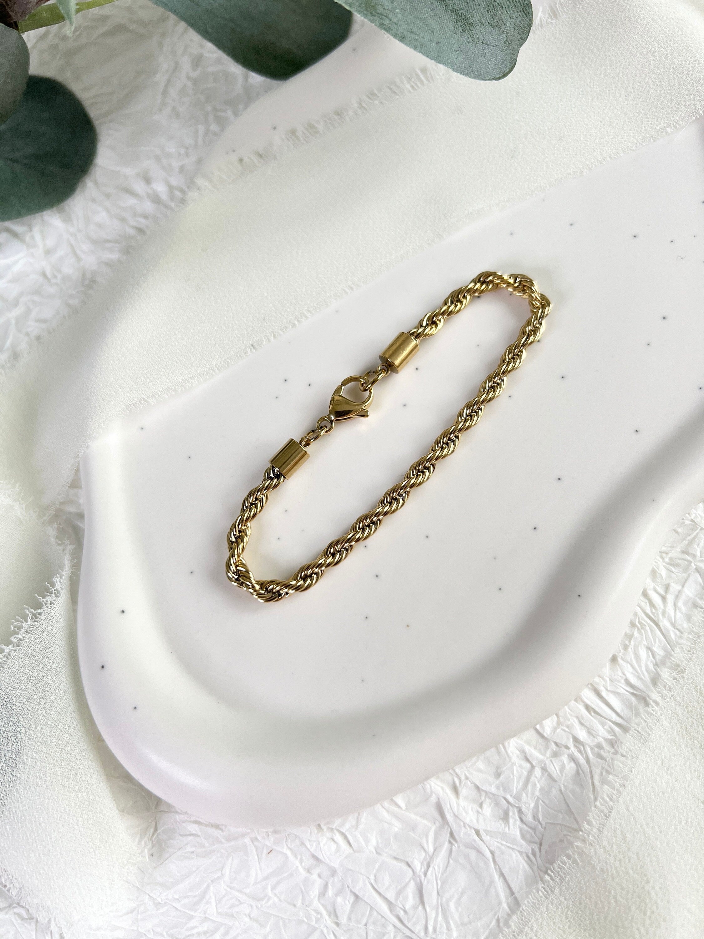 Armband gedreht, Gold, Kordelarmband, Twist Bracelet, Edelstahl, 18K gold, Seilkette, - 16.5cm,Armbänder,Armbänder,schmuckbluete.de