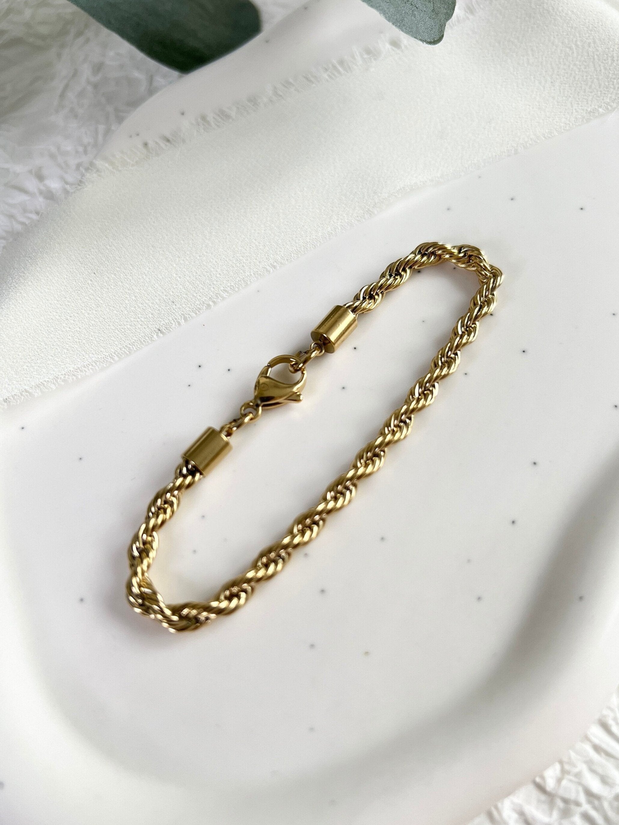 Armband gedreht, Gold, Kordelarmband, Twist Bracelet, Edelstahl, 18K gold, Seilkette, - 16.5cm,Armbänder,Armbänder,schmuckbluete.de