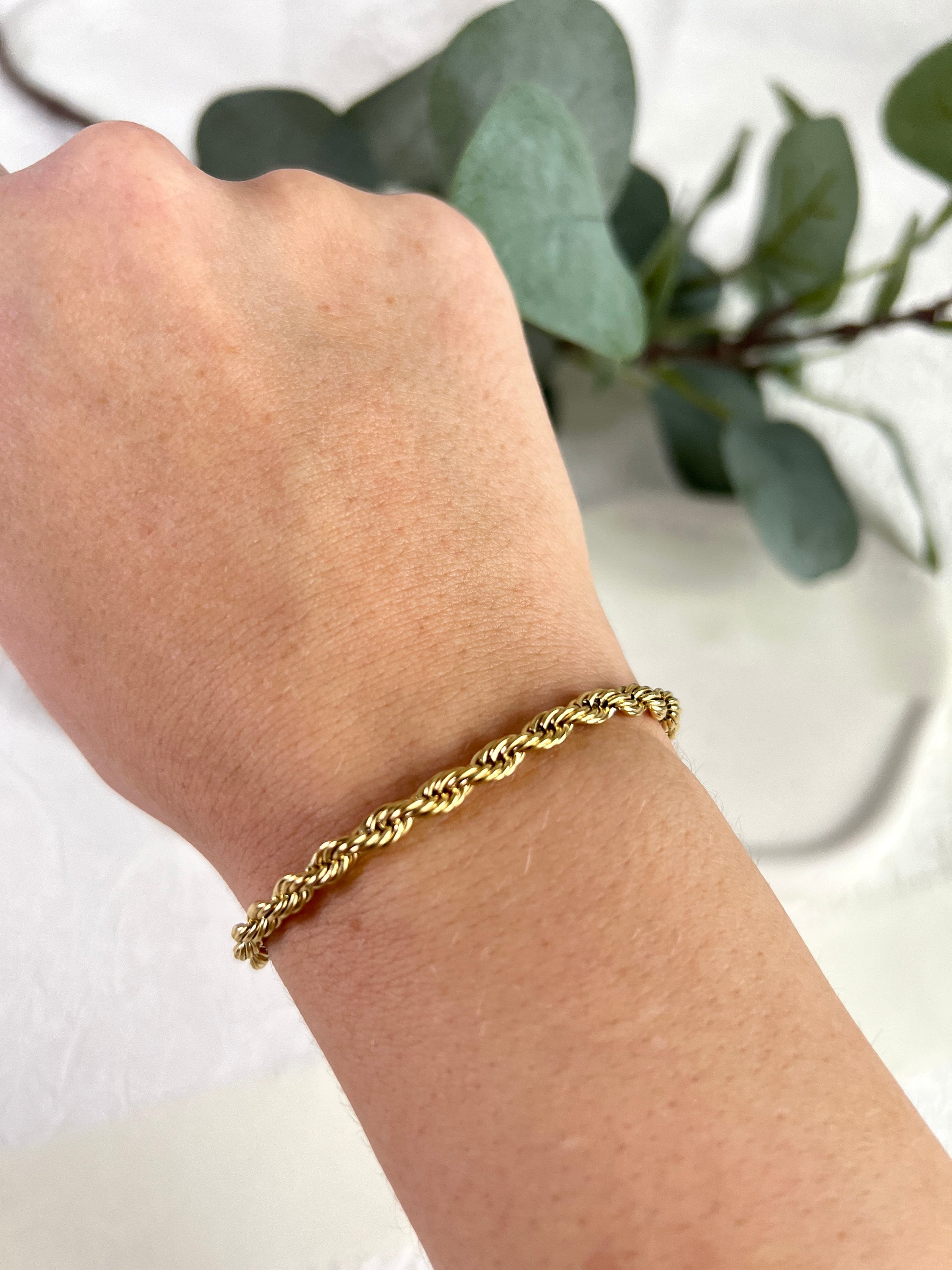 Armband gedreht, Gold, Kordelarmband, Twist Bracelet, Edelstahl, 18K gold, Seilkette, - 18cm-Armbänder-Schmuckblüte