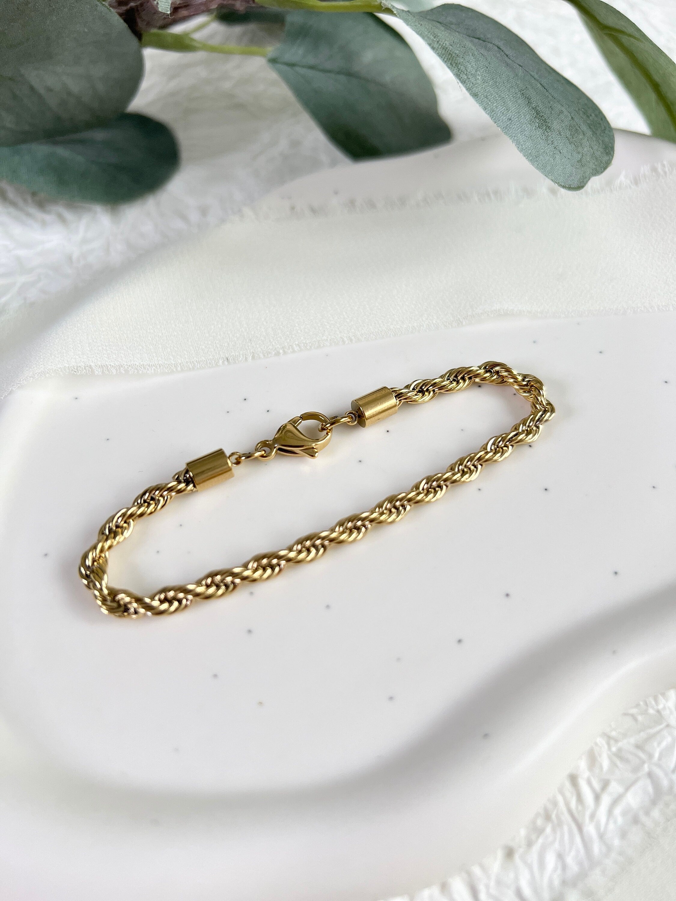Armband gedreht, Gold, Kordelarmband, Twist Bracelet, Edelstahl, 18K gold, Seilkette, - 18cm-Armbänder-Schmuckblüte