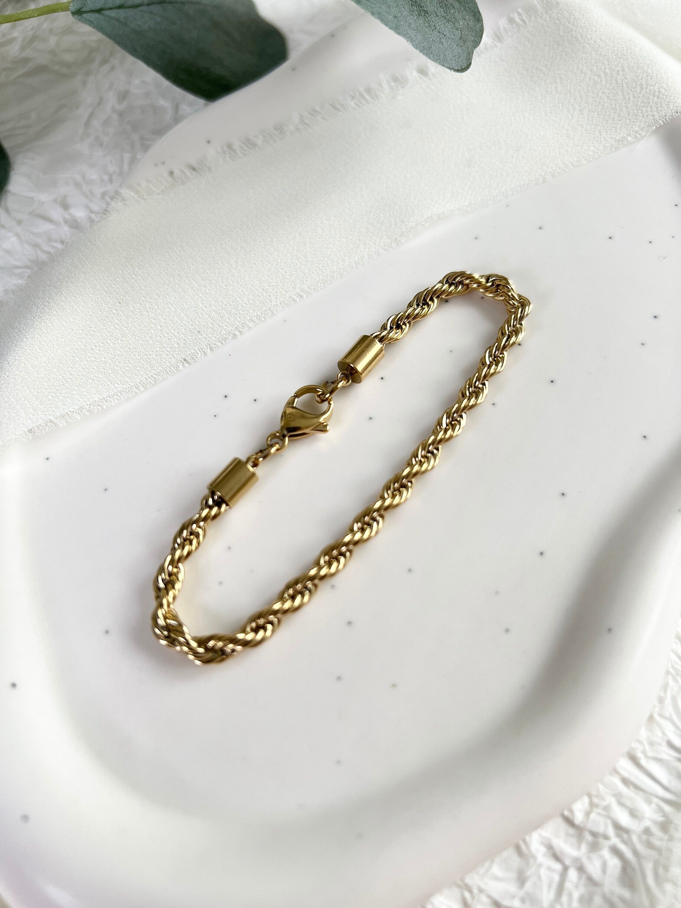 Armband gedreht, Gold, Kordelarmband, Twist Bracelet, Edelstahl, 18K gold, Seilkette, - 18cm-Armbänder-Schmuckblüte