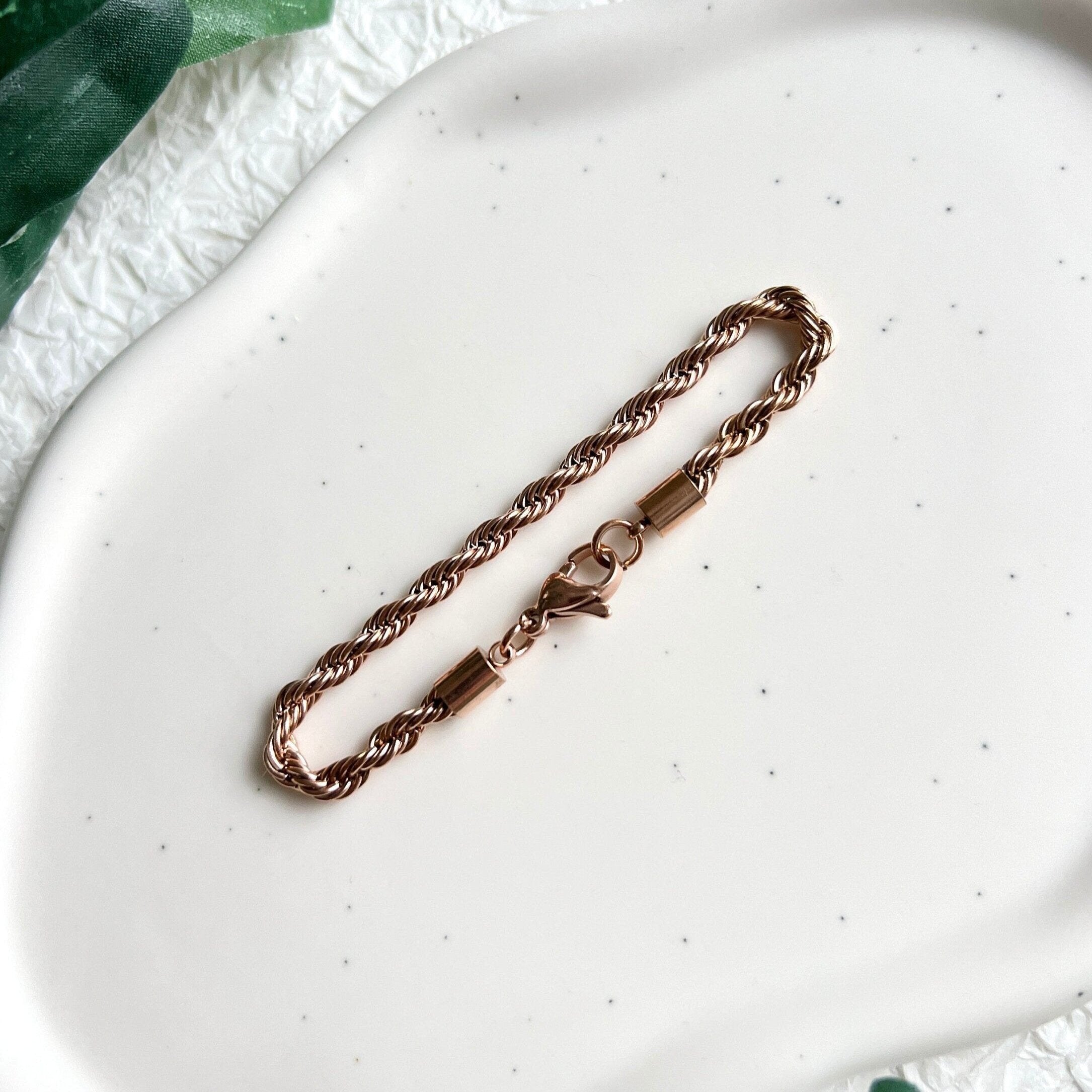 Armband gedreht, Roségold, Kordelarmband, Twist Bracelet, Edelstahl, 18K gold, Seilkette, - 16.5cm-Armbänder-Schmuckblüte