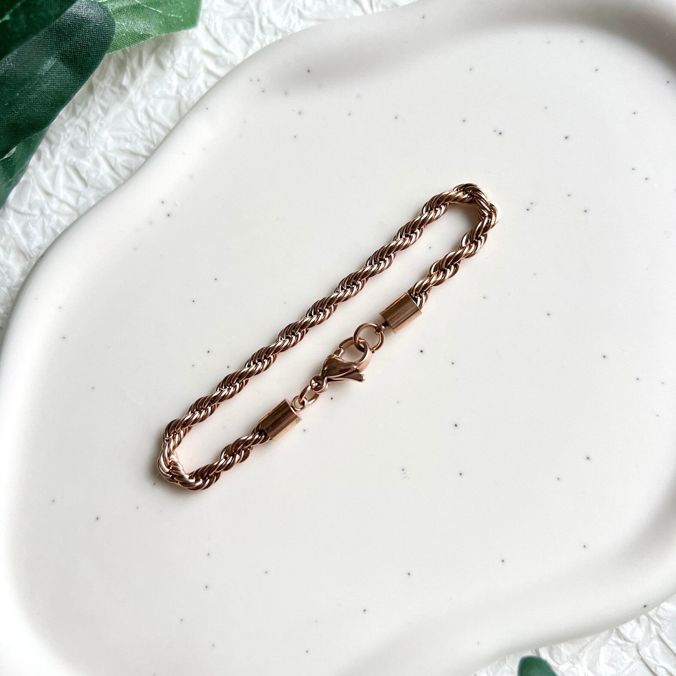 Armband gedreht, Roségold, Kordelarmband, Twist Bracelet, Edelstahl, 18K gold, Seilkette, - 18cm-Armbänder-Schmuckblüte