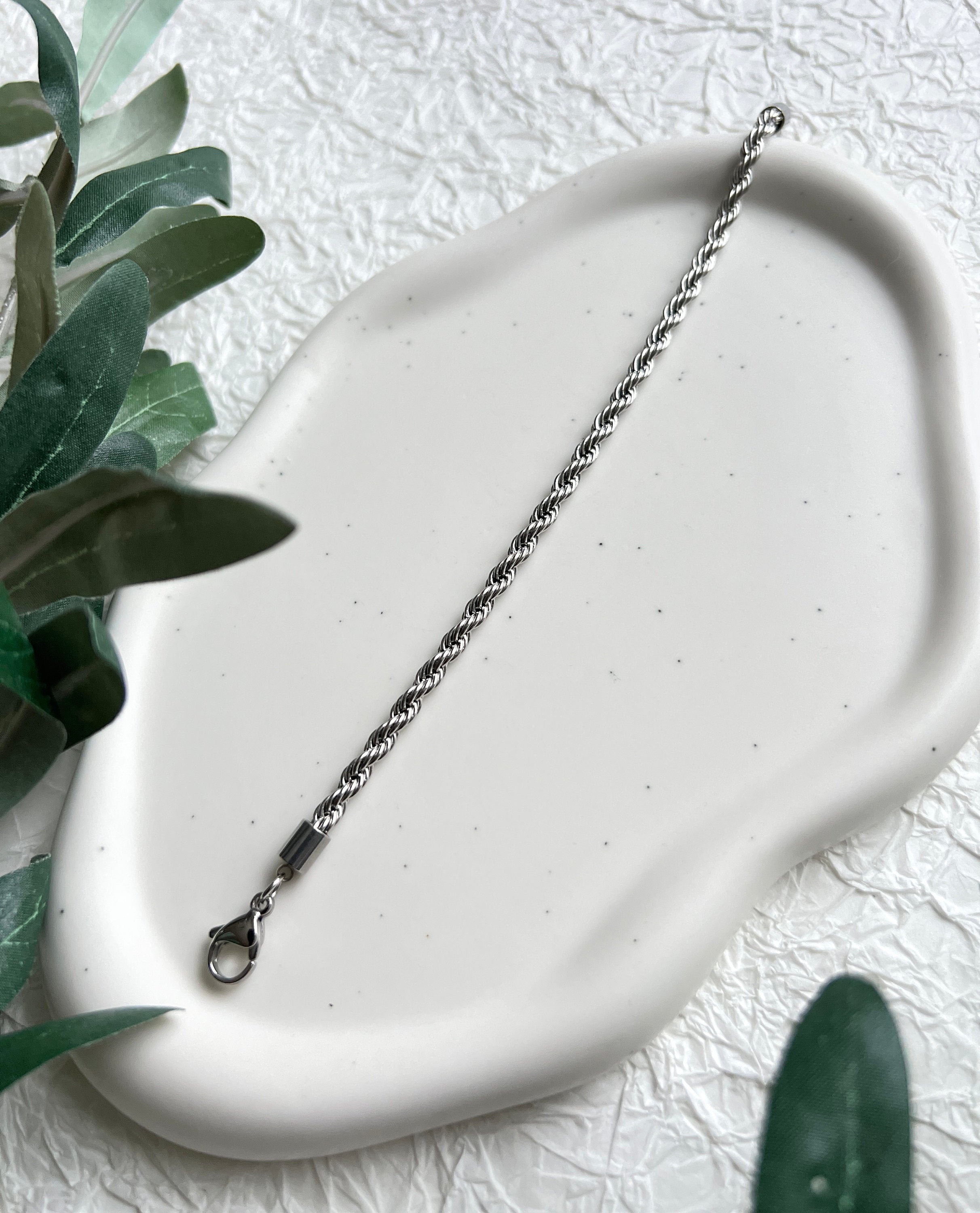 Armband gedreht, Silber, Kordelarmband, Twist Bracelet, Edelstahl, Seilkette, - 16.5cm-Armbänder-Schmuckblüte