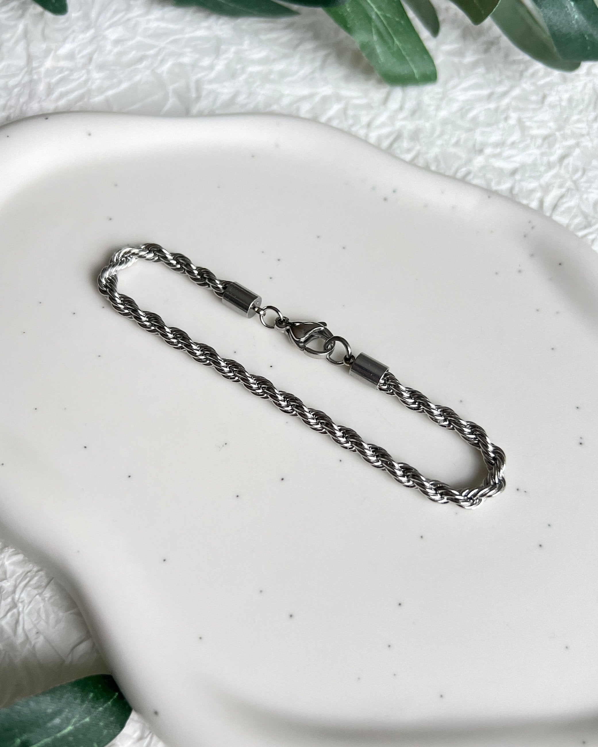 Armband gedreht, Silber, Kordelarmband, Twist Bracelet, Edelstahl, Seilkette, - 16.5cm-Armbänder-Schmuckblüte