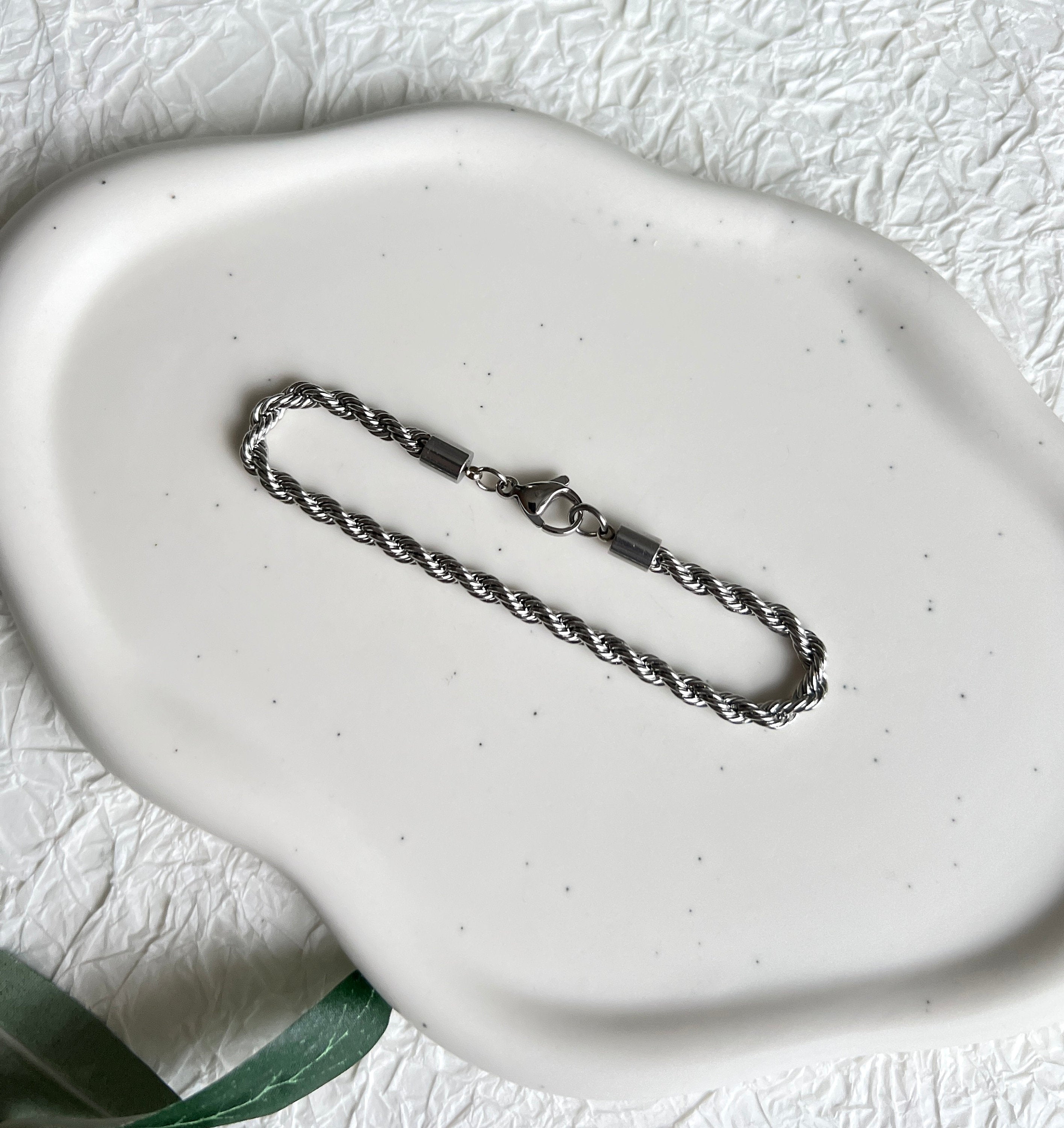 Armband gedreht, Silber, Kordelarmband, Twist Bracelet, Edelstahl, Seilkette, - 16.5cm-Armbänder-Schmuckblüte