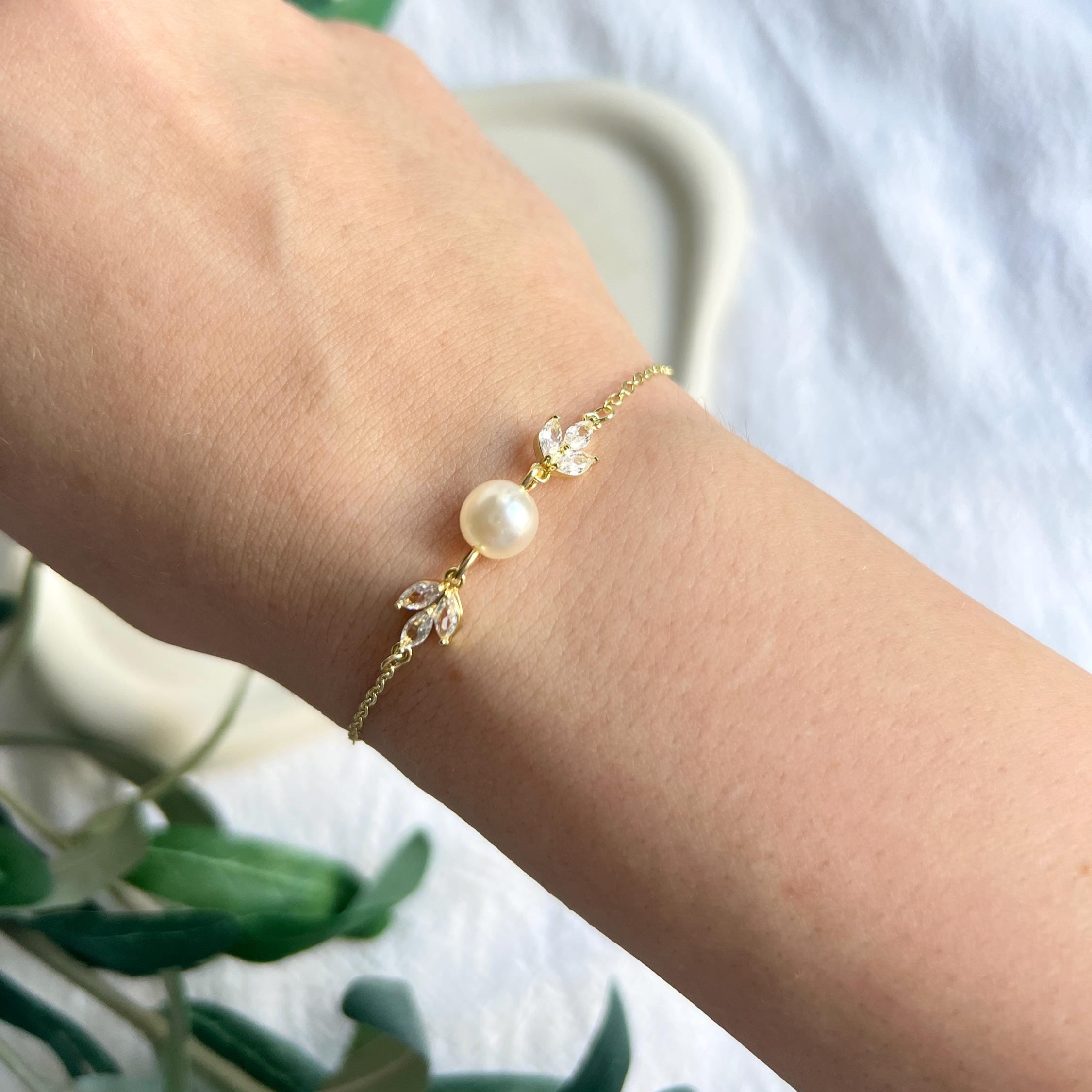 Brautarmband, Armband, weiße Perle, Perlenschmuck, Cubic Zirkonia Steine, Brautschmuck, Armschmuck, Braut, Brautjungfer, Schmuck Hochzeit, gold oder silber, Perlenarmband