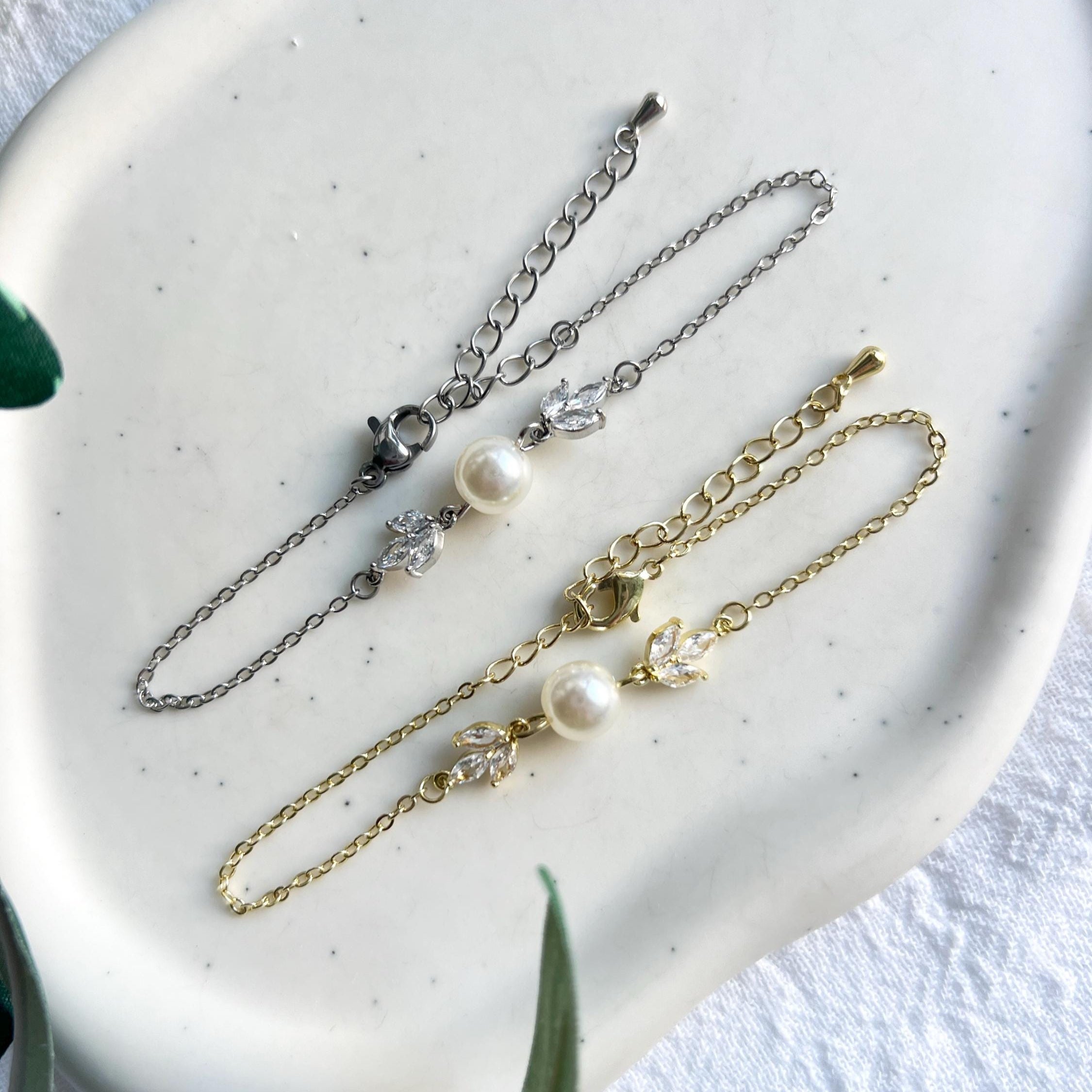 Brautarmband, Armband, weiße Perle, Perlenschmuck, Cubic Zirkonia Steine, Brautschmuck, Armschmuck, Braut, Brautjungfer, Schmuck Hochzeit, gold oder silber, Perlenarmband