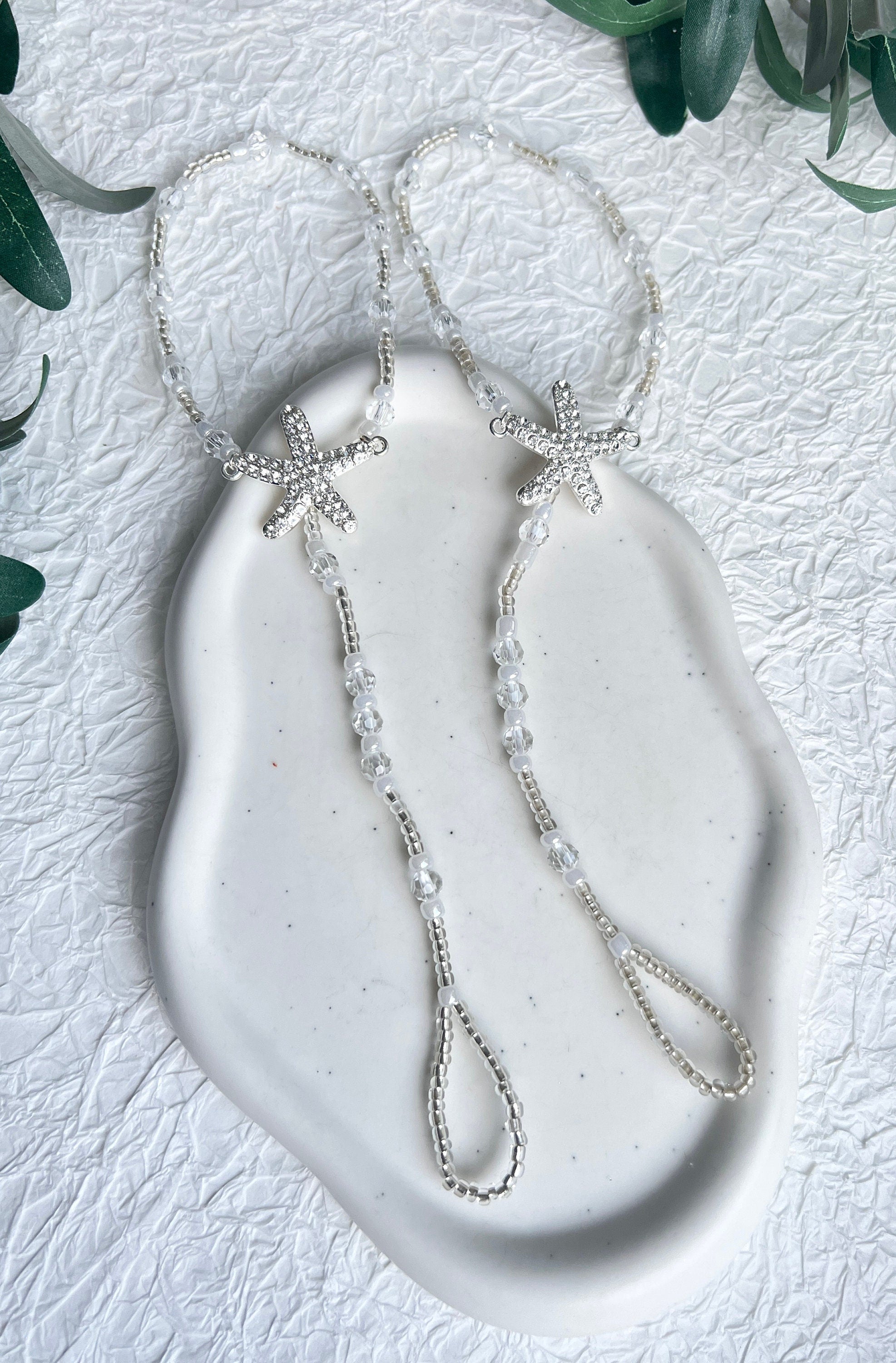 Fußschmuck, Barfusssandalen, Barfußsandalen, Perlen, Silber, Transparent, Seestern, Brautschmuck, Strandhochzeit