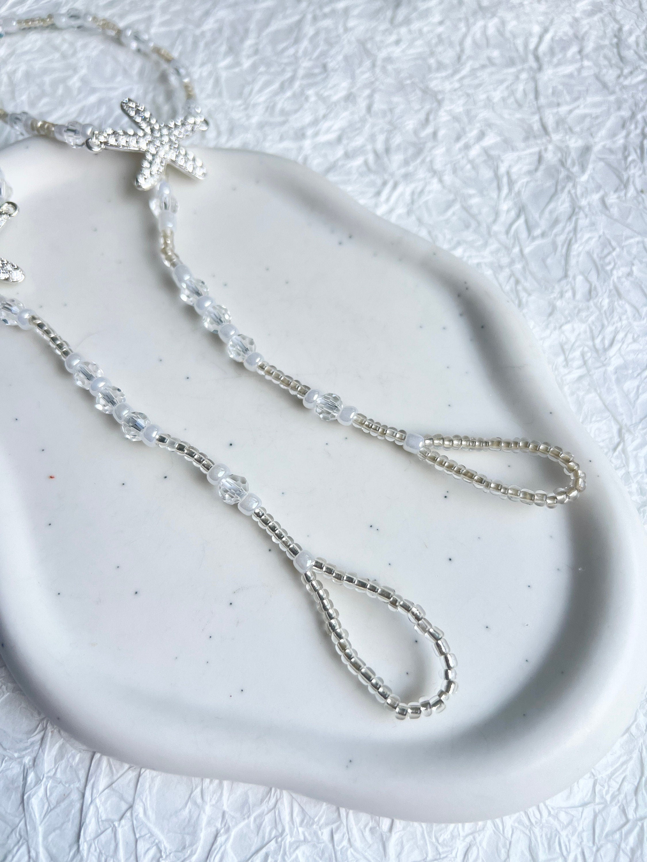 Fußschmuck, Barfusssandalen, Barfußsandalen, Perlen, Silber, Transparent, Seestern, Brautschmuck, Strandhochzeit