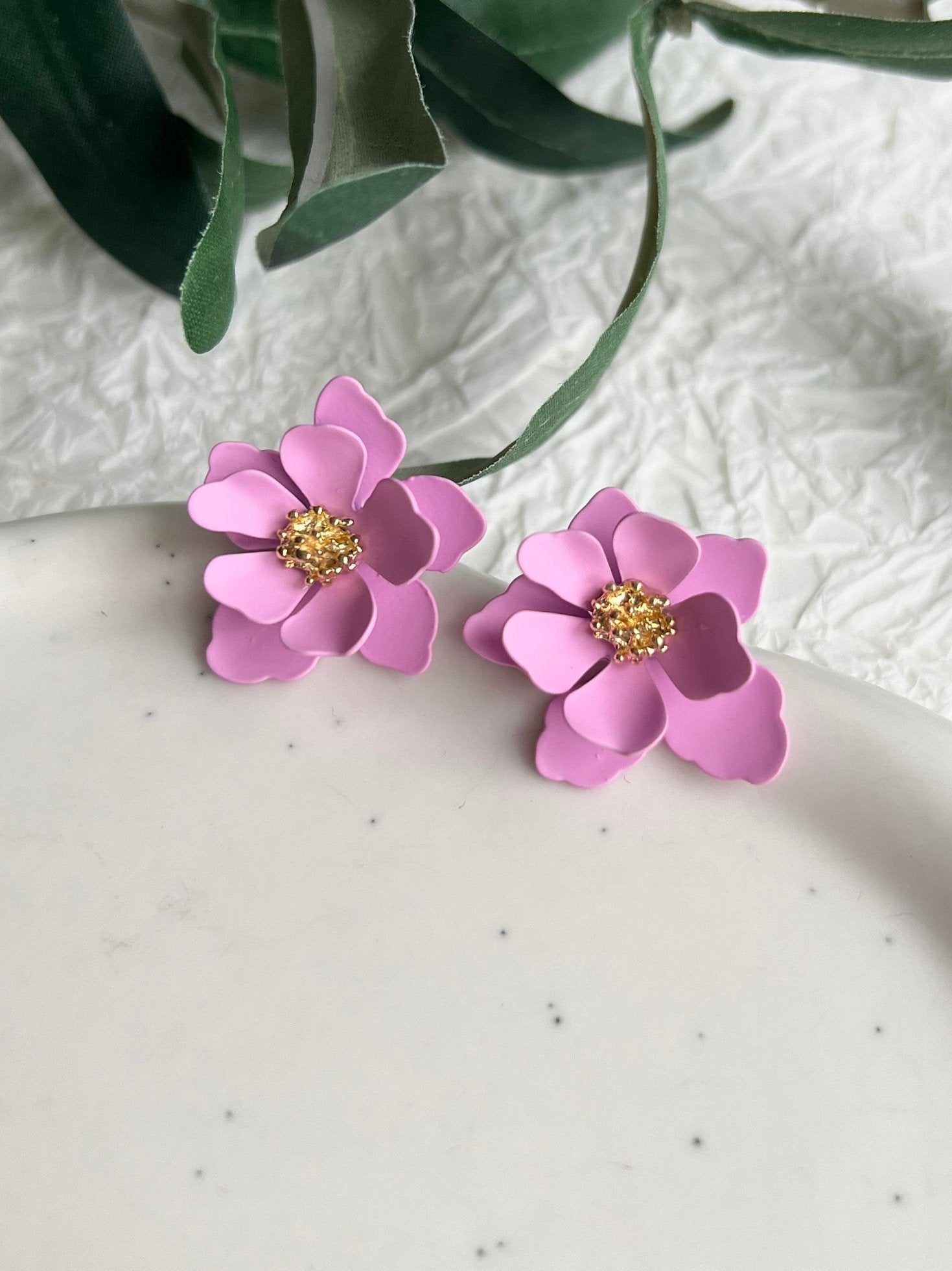Ohrringe Blüten, Brautohrringe, Weiß / Gold oder Pink / Gold, Ohrstecker, - Pink / Gold-Ohrringe-Schmuckblüte