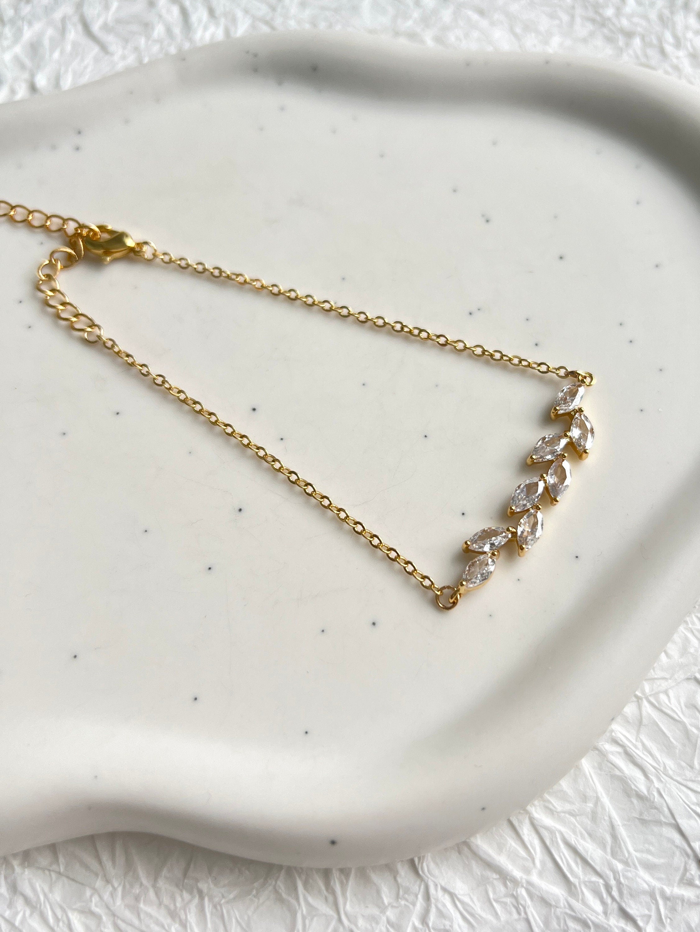 Braut Armband mit funkelnden Cubic Zirconia Steinen, verstellbare Länge - Roségold-Armbänder-Schmuckblüte