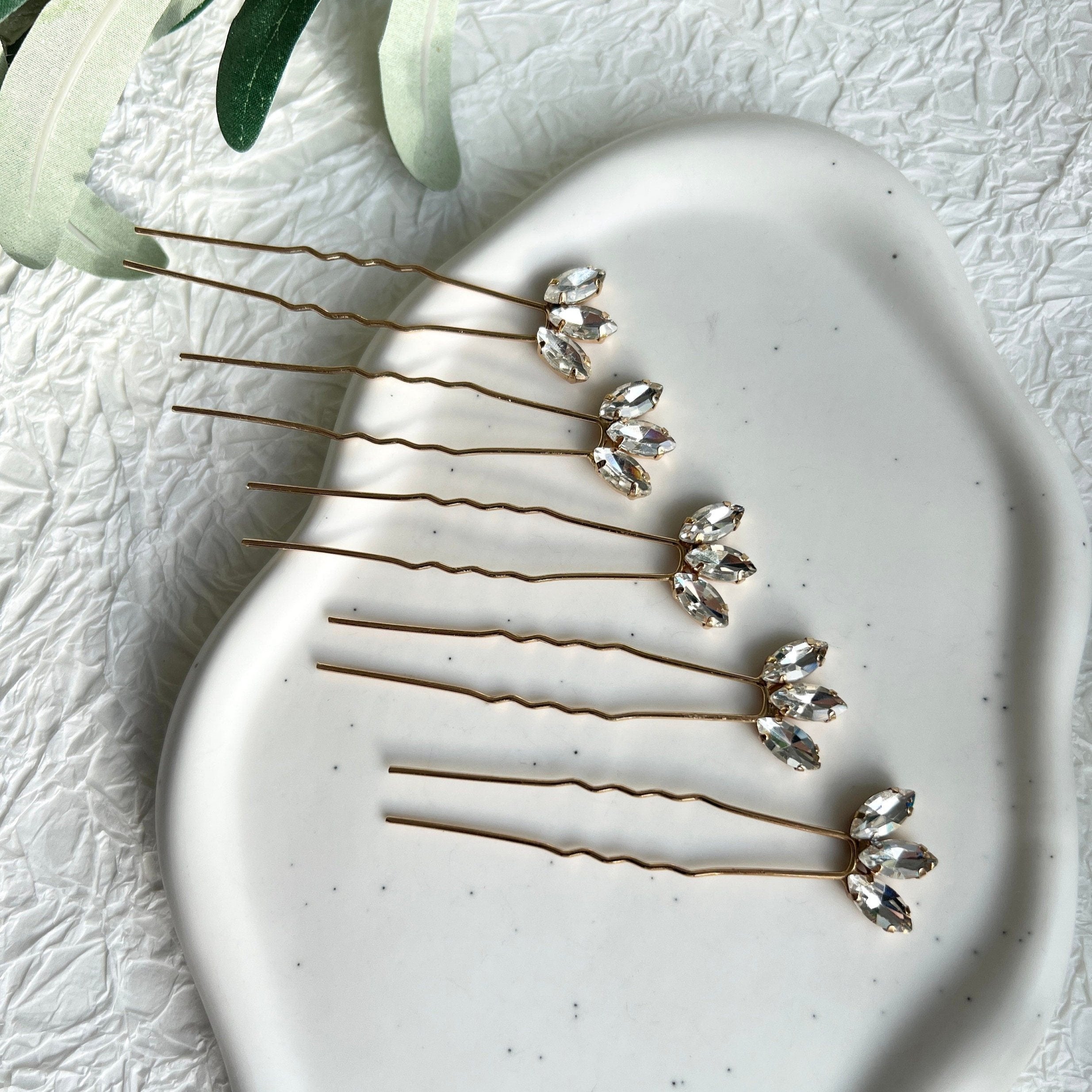 Braut Haarnadeln, 5 Stück, Gold oder Silber, kleine Strass Steine, Haarschmuck, Hochzeit - Gold-Brauthaarschmuck-Schmuckblüte