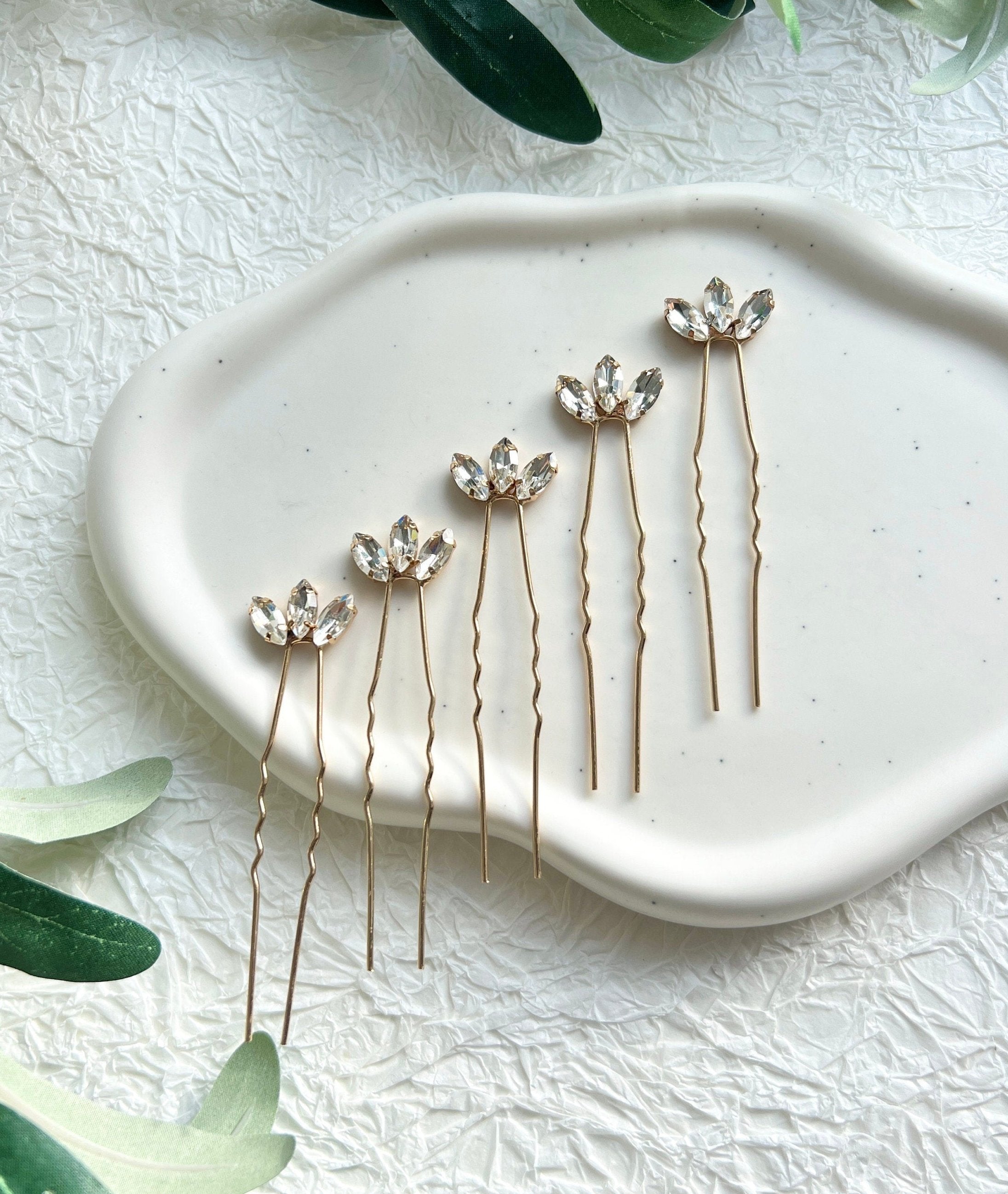 Braut Haarnadeln, 5 Stück, Gold oder Silber, kleine Strass Steine, Haarschmuck, Hochzeit - Gold-Brauthaarschmuck-Schmuckblüte