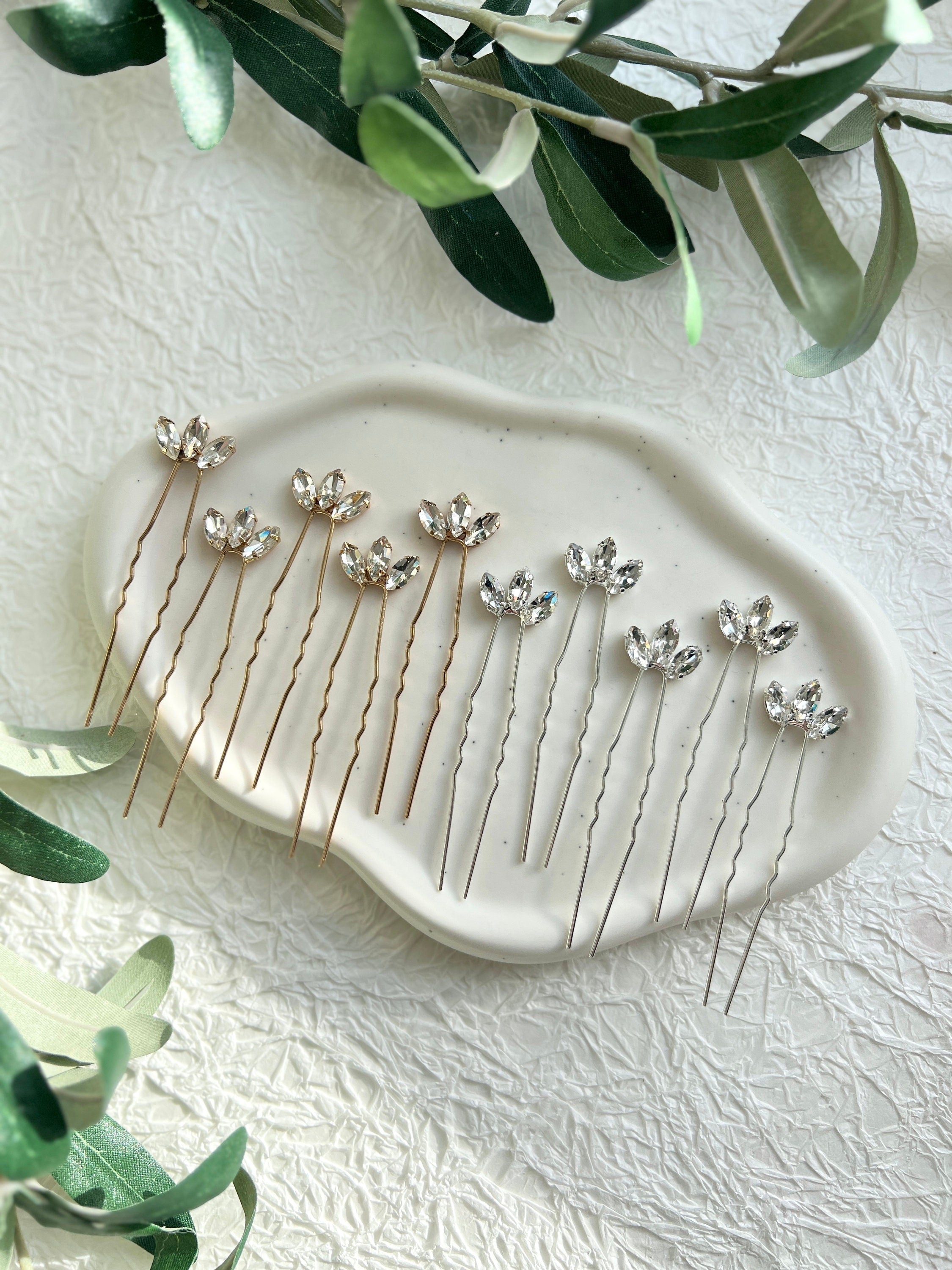 Braut Haarnadeln, 5 Stück, Gold oder Silber, kleine Strass Steine, Haarschmuck, Hochzeit - Gold-Brauthaarschmuck-Schmuckblüte