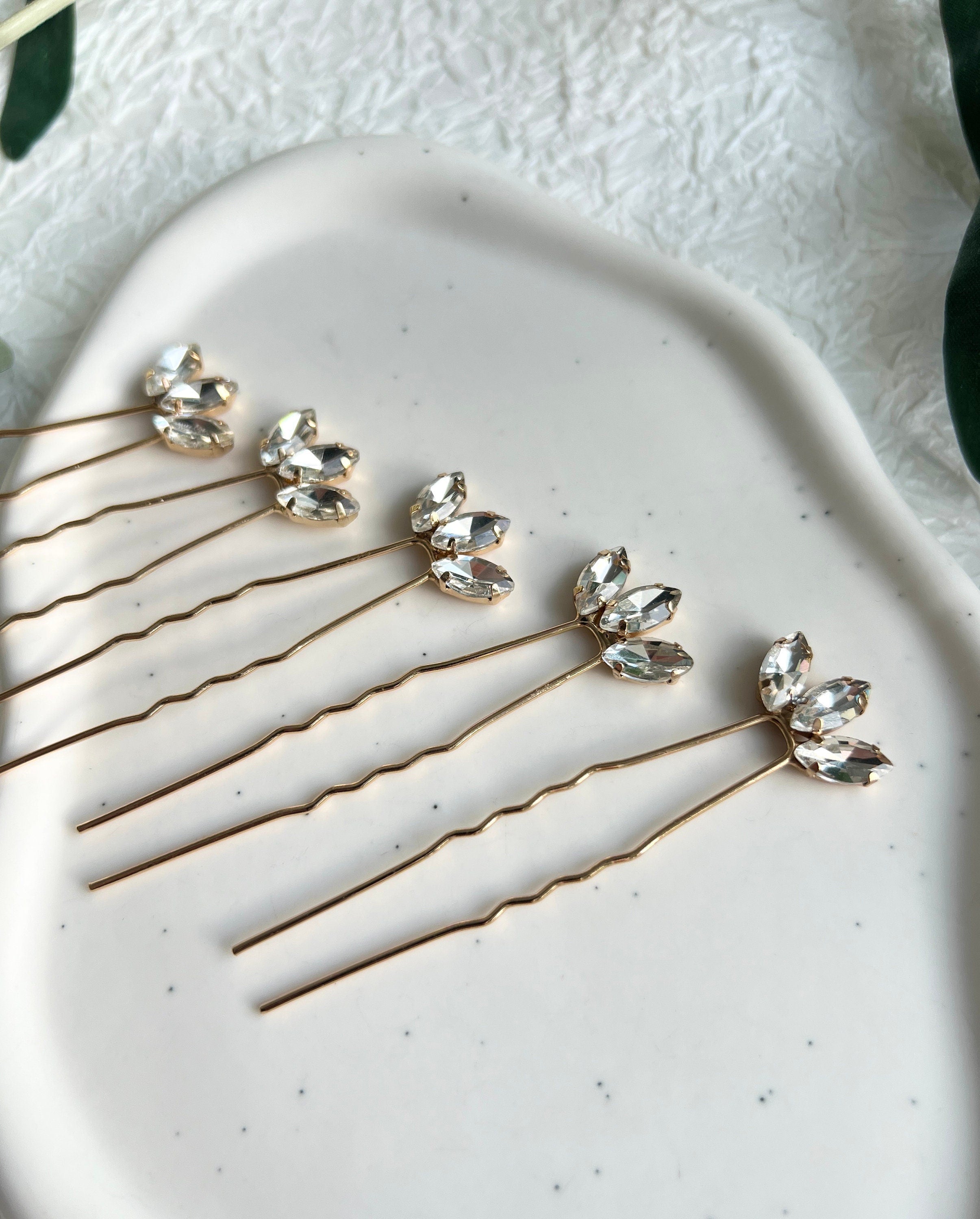 Braut Haarnadeln, 5 Stück, Gold oder Silber, kleine Strass Steine, Haarschmuck, Hochzeit - Gold-Brauthaarschmuck-Schmuckblüte
