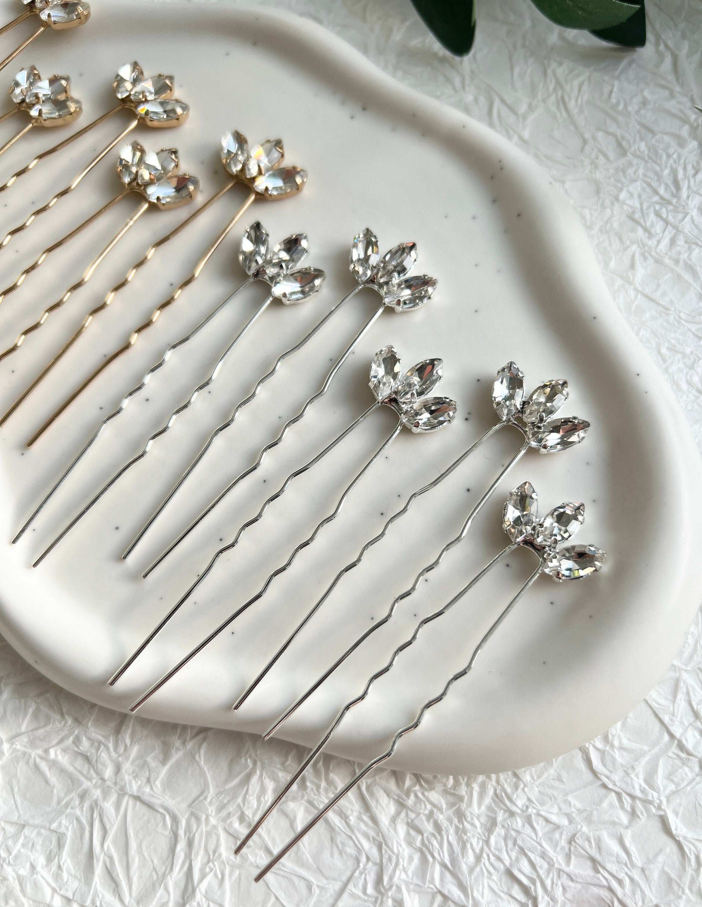 Braut Haarnadeln, 5 Stück, Gold oder Silber, kleine Strass Steine, Haarschmuck, Hochzeit - Gold-Brauthaarschmuck-Schmuckblüte