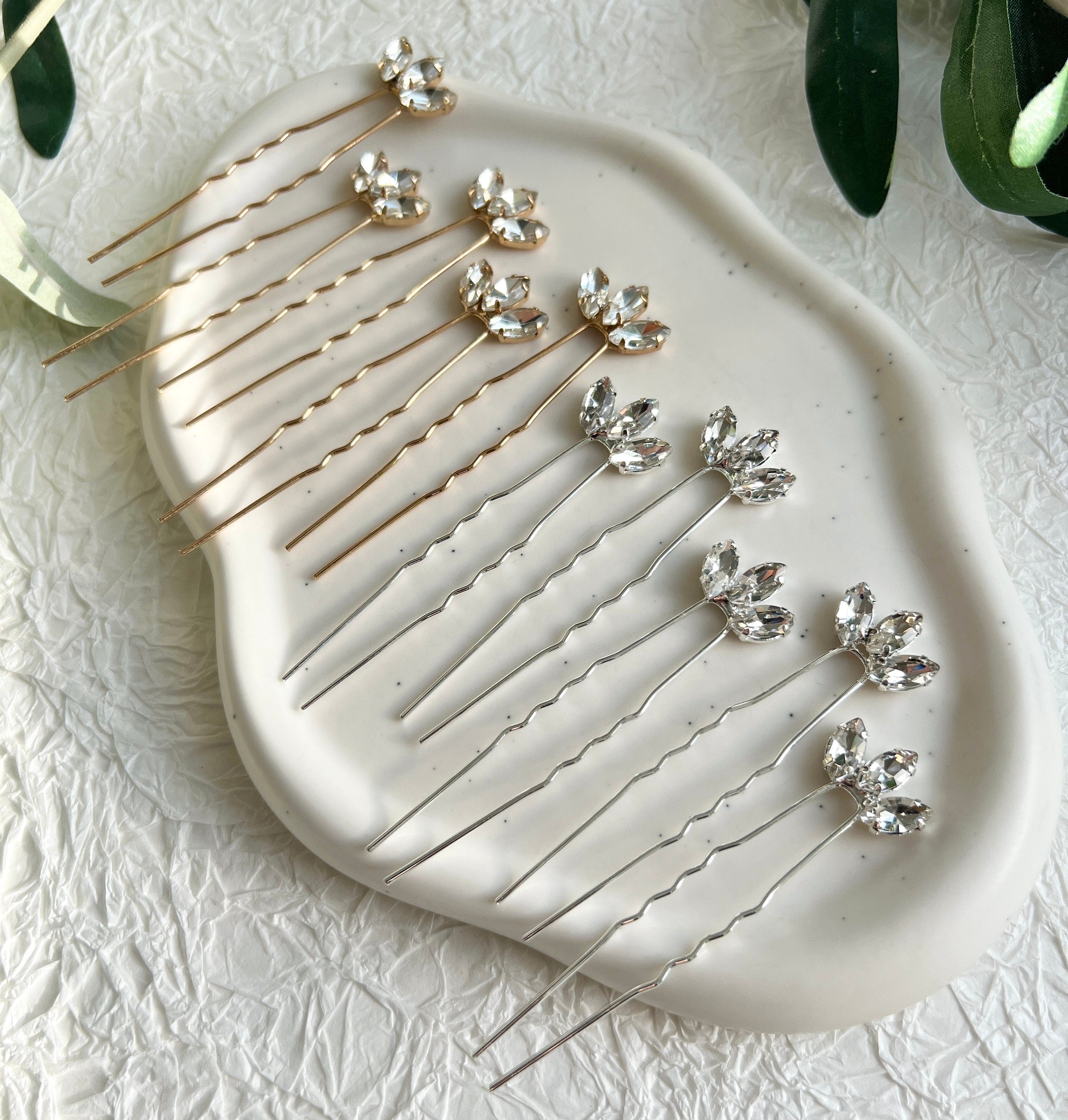 Braut Haarnadeln, 5 Stück, Gold oder Silber, kleine Strass Steine, Haarschmuck, Hochzeit - Silber-Brauthaarschmuck-Schmuckblüte