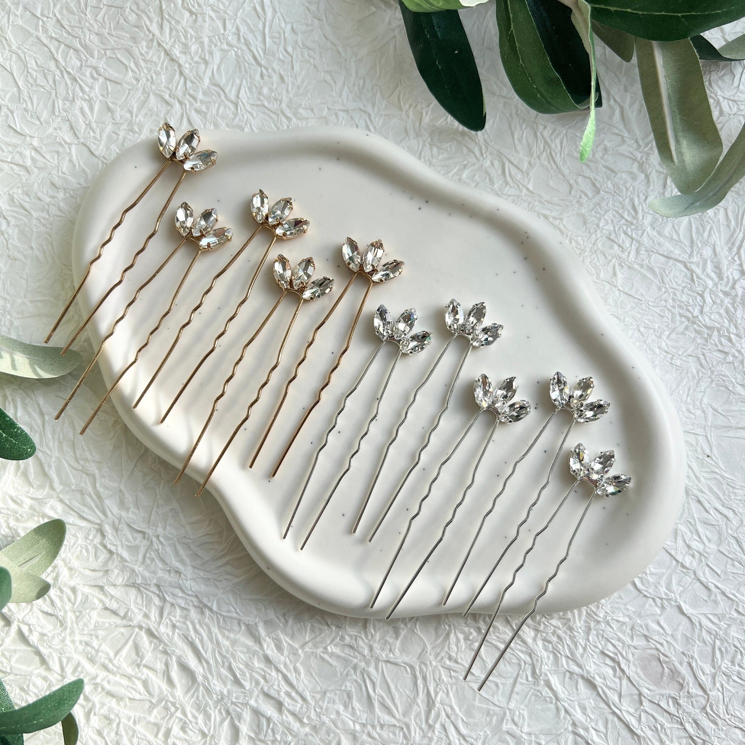 Braut Haarnadeln, 5 Stück, Gold oder Silber, kleine Strass Steine, Haarschmuck, Hochzeit - Silber-Brauthaarschmuck-Schmuckblüte