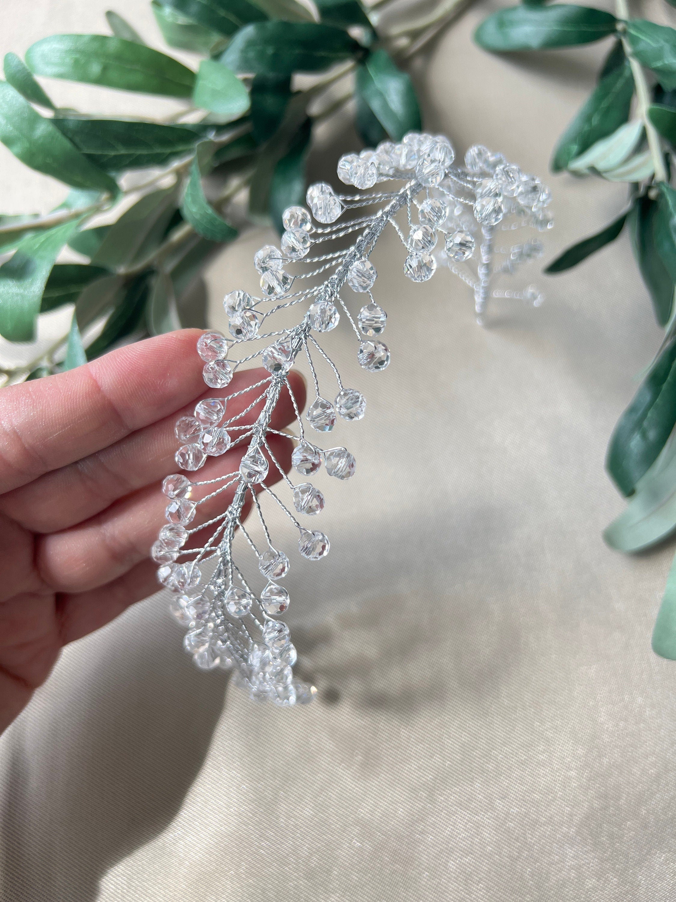 Braut Haarreif, Silber, Perlen, Hochzeit Schmuck, Brautschmuck, Hochzeitshaarband, - Silber-Brauthaarschmuck-Schmuckblüte