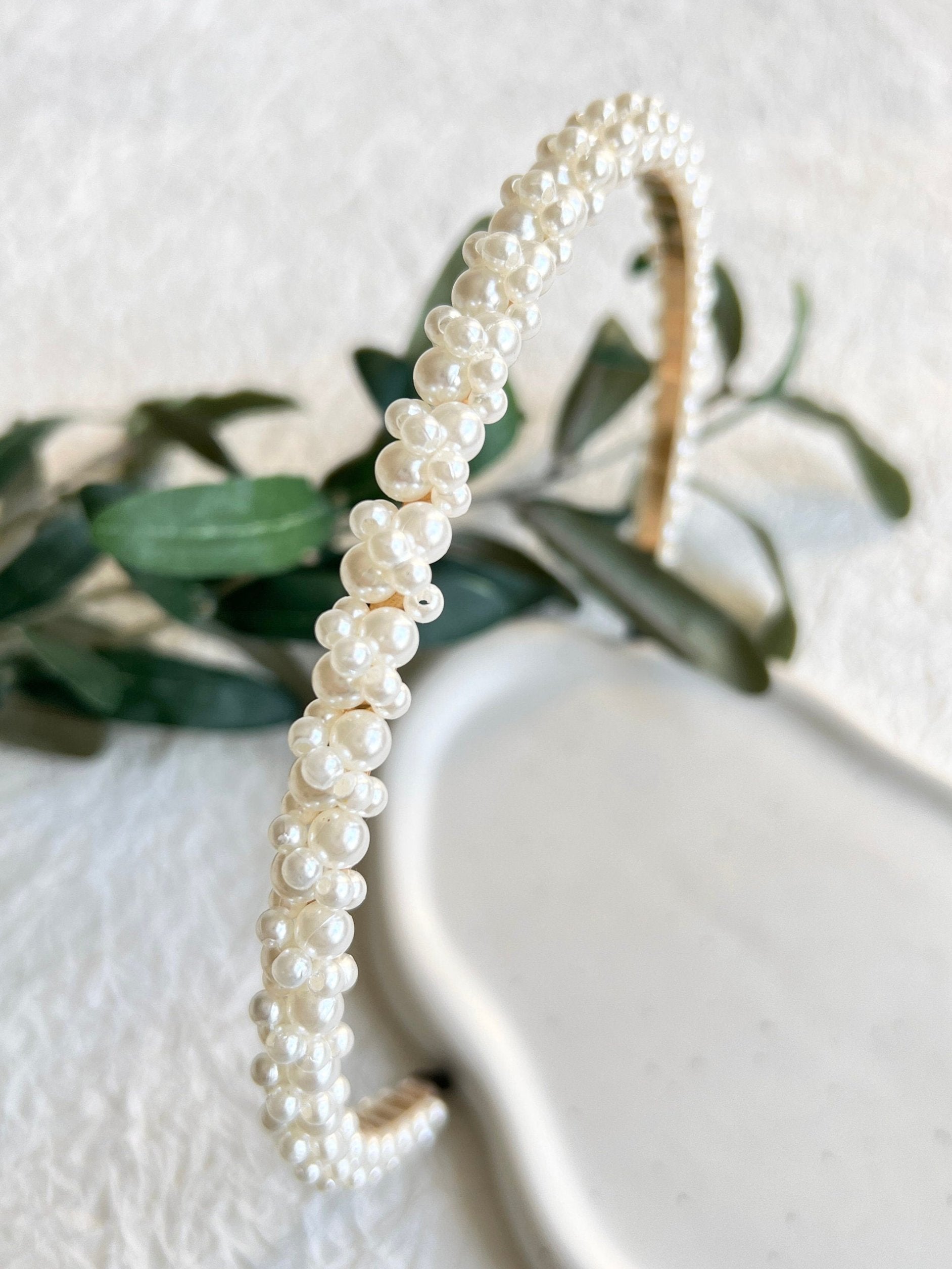 Braut Haarschmuck, Gold, Weiß, Perlen Schmuck, Haarreif, Hochzeit, Brauthaarschmuck, Brautschmuck,-Brauthaarschmuck-Schmuckblüte