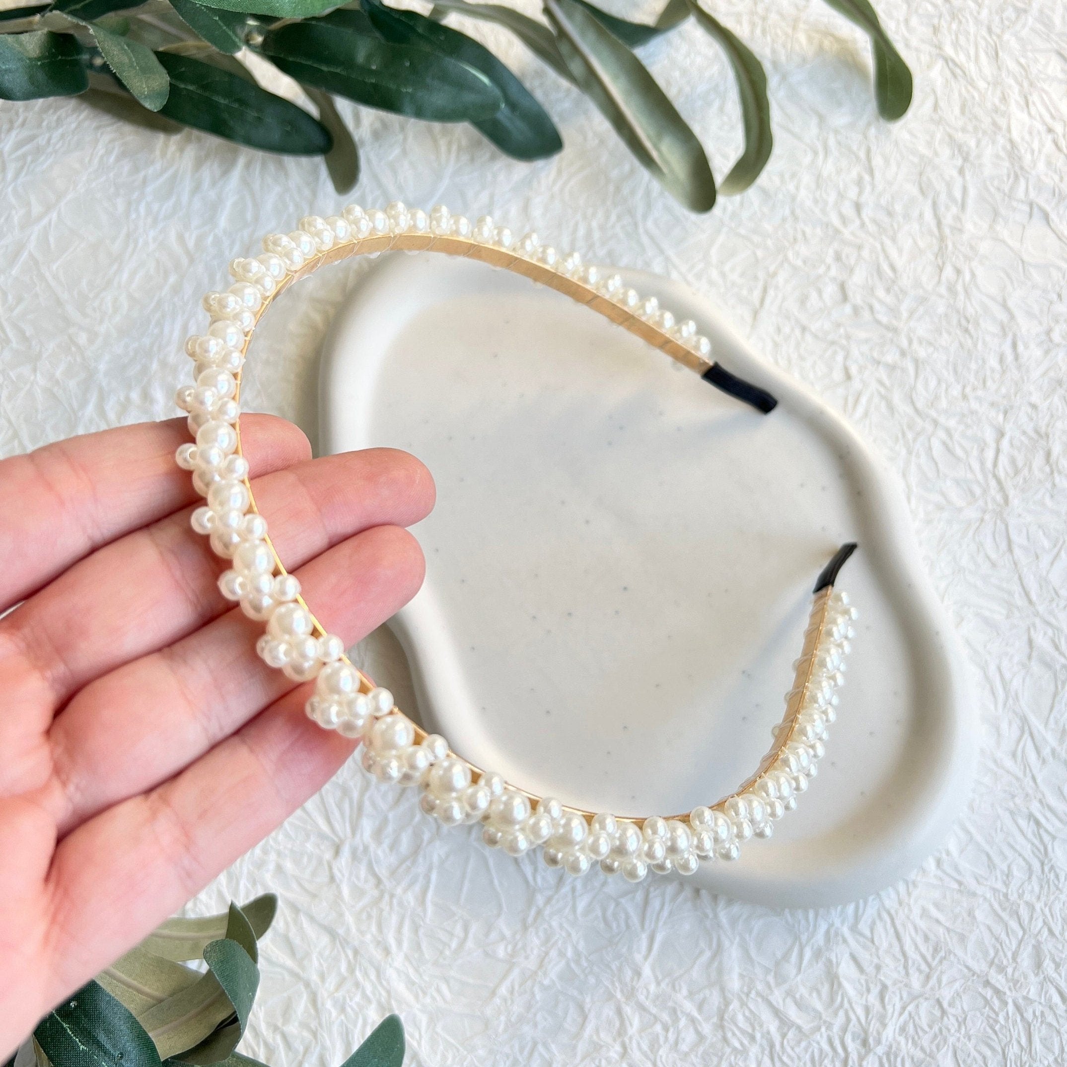Braut Haarschmuck, Gold, Weiß, Perlen Schmuck, Haarreif, Hochzeit, Brauthaarschmuck, Brautschmuck,-Brauthaarschmuck-Schmuckblüte