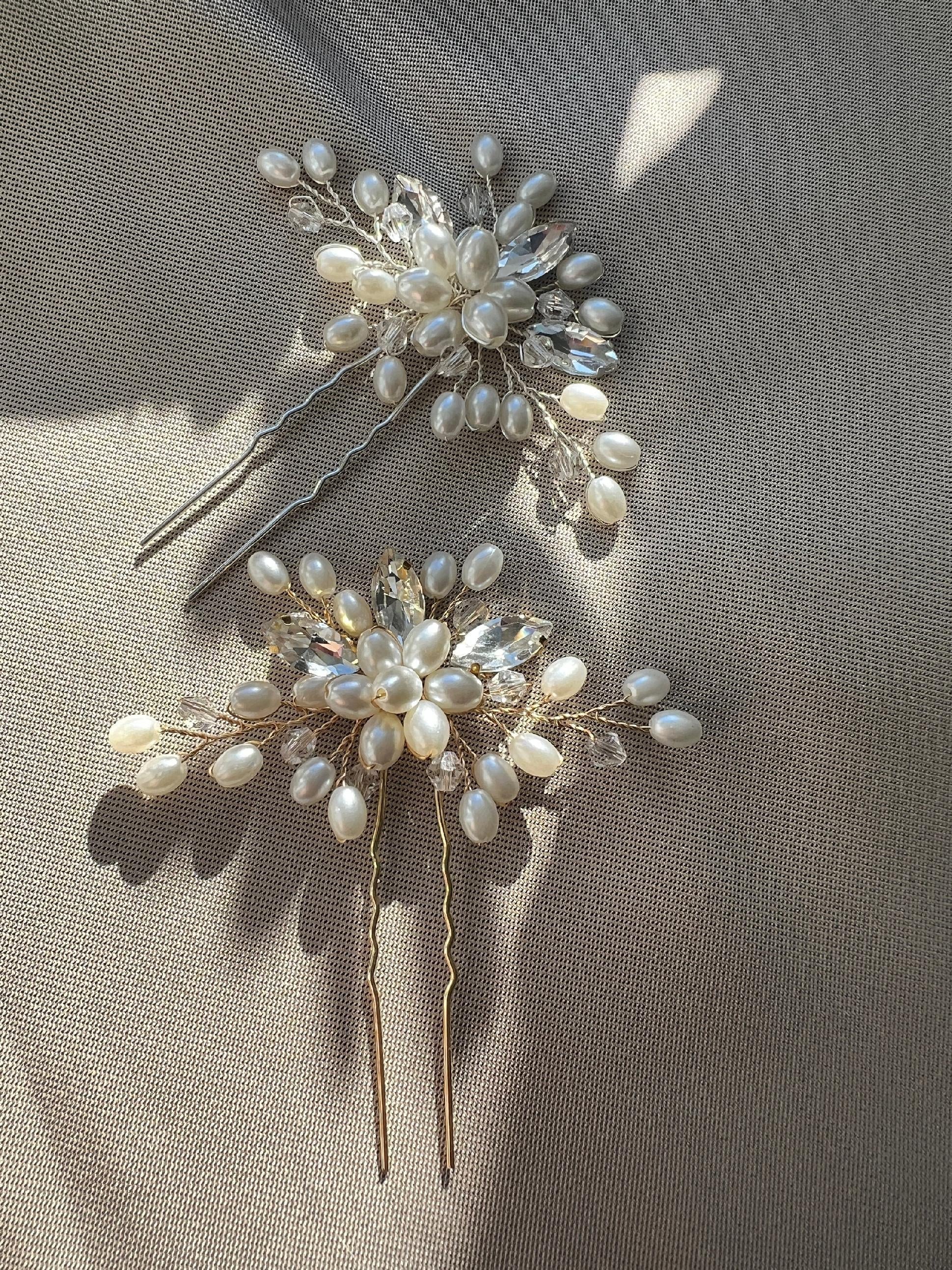 Braut Haarschmuck Haarkamm Haarspange Brautschmuck Hochzeitsschmuck Brautfrisur Brautjungfer Juwelierdraht Hochzeit - Gold-Brauthaarschmuck-Schmuckblüte