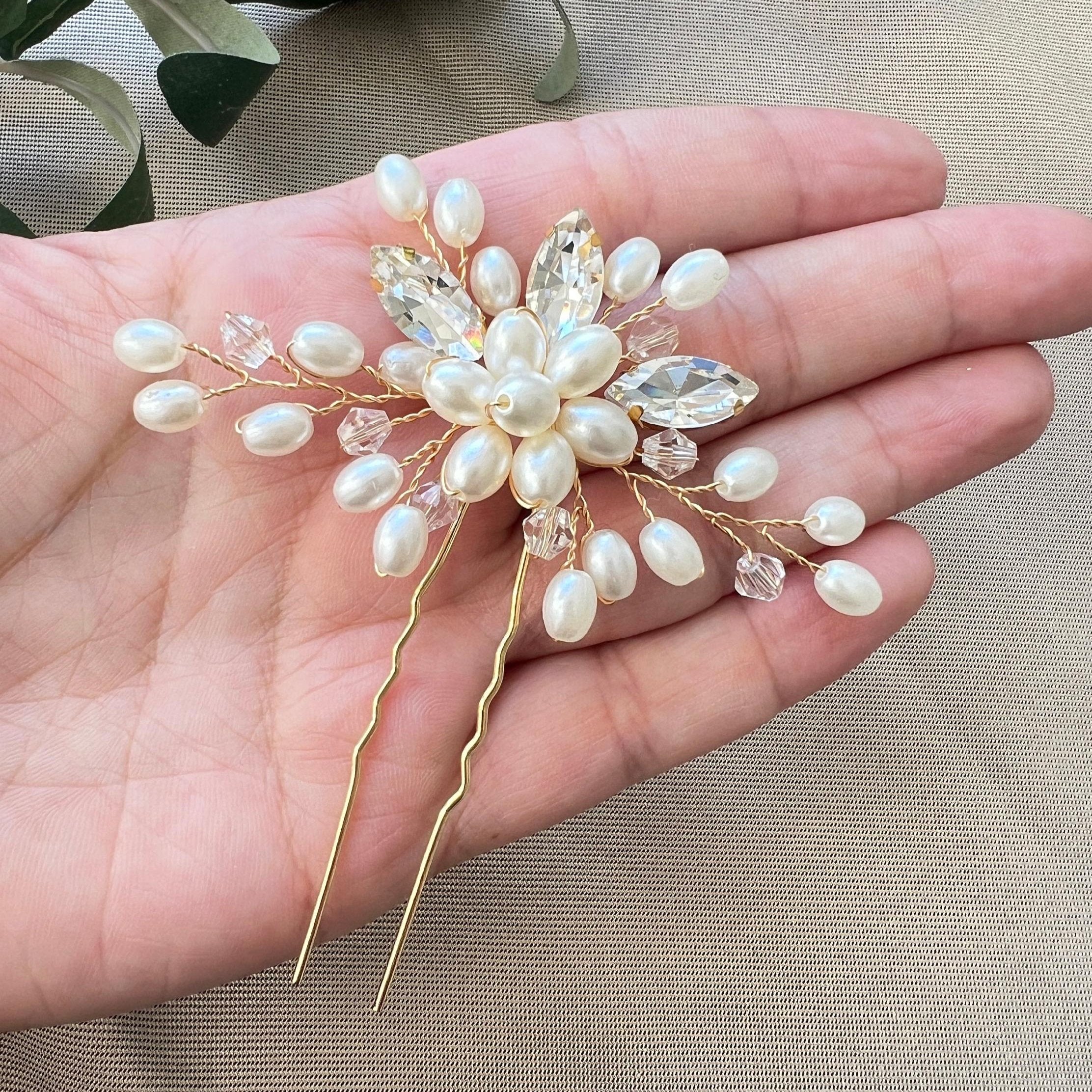 Braut Haarschmuck Haarkamm Haarspange Brautschmuck Hochzeitsschmuck Brautfrisur Brautjungfer Juwelierdraht Hochzeit - Gold-Brauthaarschmuck-Schmuckblüte