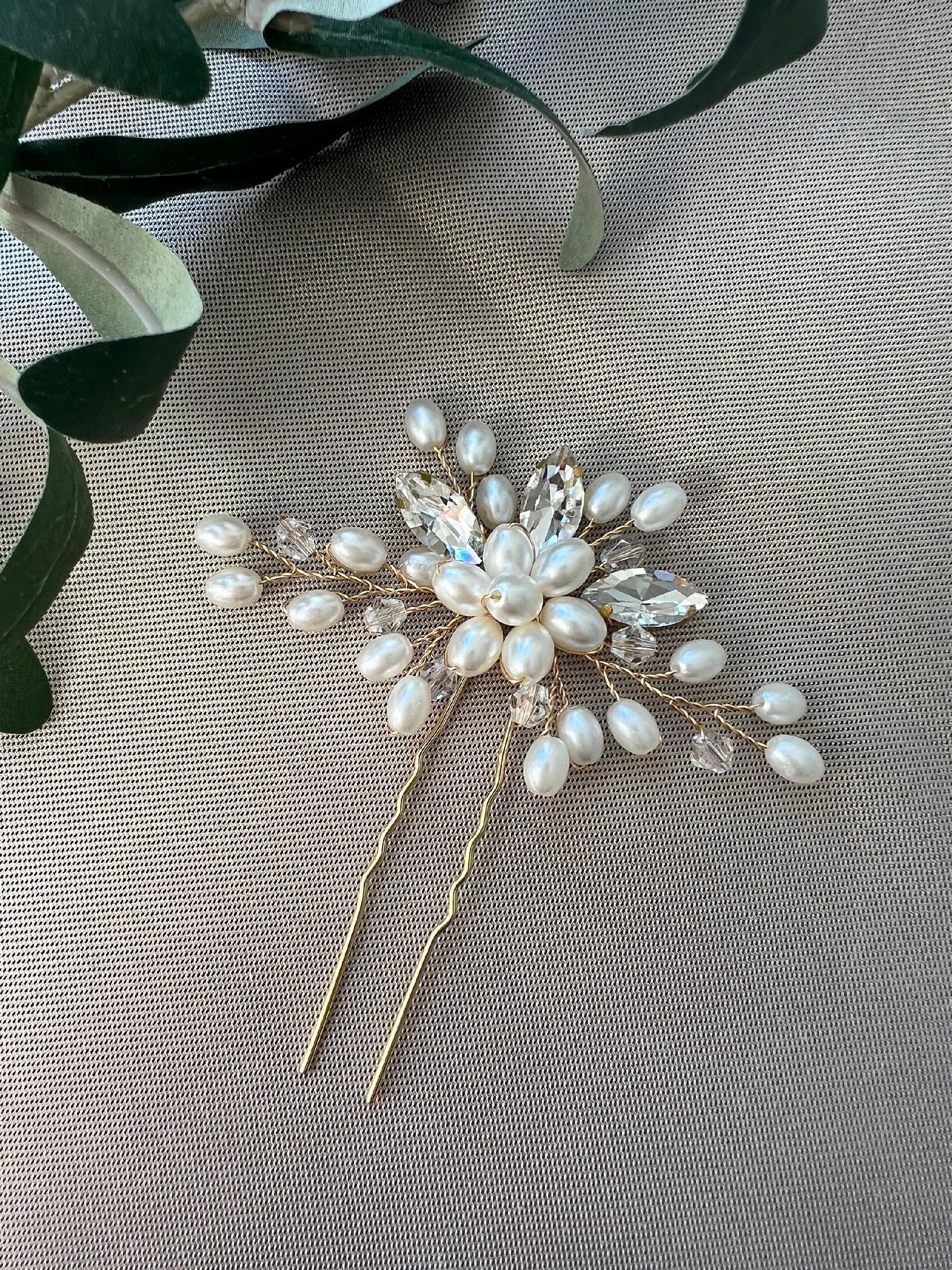 Braut Haarschmuck Haarkamm Haarspange Brautschmuck Hochzeitsschmuck Brautfrisur Brautjungfer Juwelierdraht Hochzeit - Gold-Brauthaarschmuck-Schmuckblüte