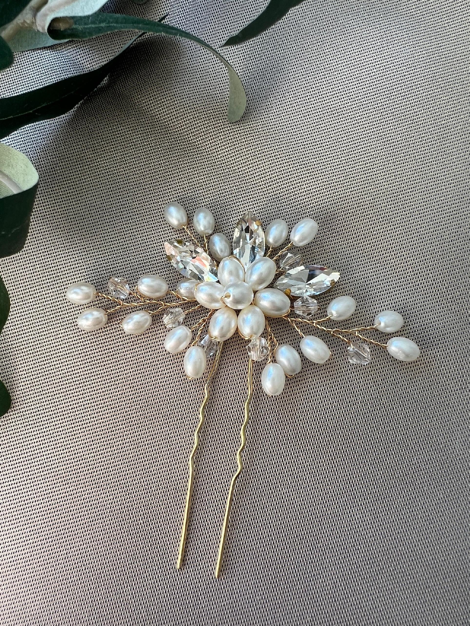 Braut Haarschmuck Haarkamm Haarspange Brautschmuck Hochzeitsschmuck Brautfrisur Brautjungfer Juwelierdraht Hochzeit - Gold-Brauthaarschmuck-Schmuckblüte