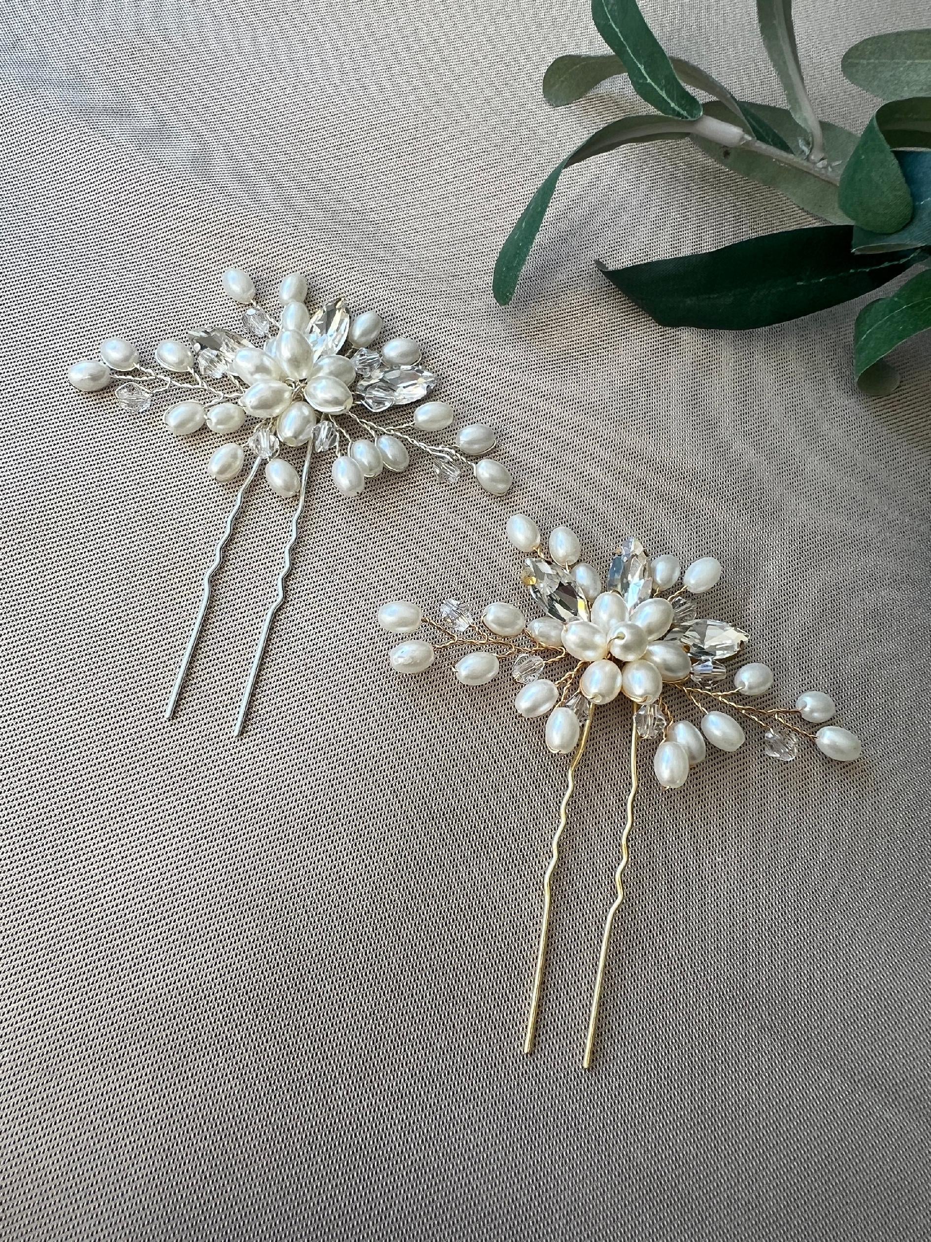 Braut Haarschmuck Haarkamm Haarspange Brautschmuck Hochzeitsschmuck Brautfrisur Brautjungfer Juwelierdraht Hochzeit - Gold-Brauthaarschmuck-Schmuckblüte