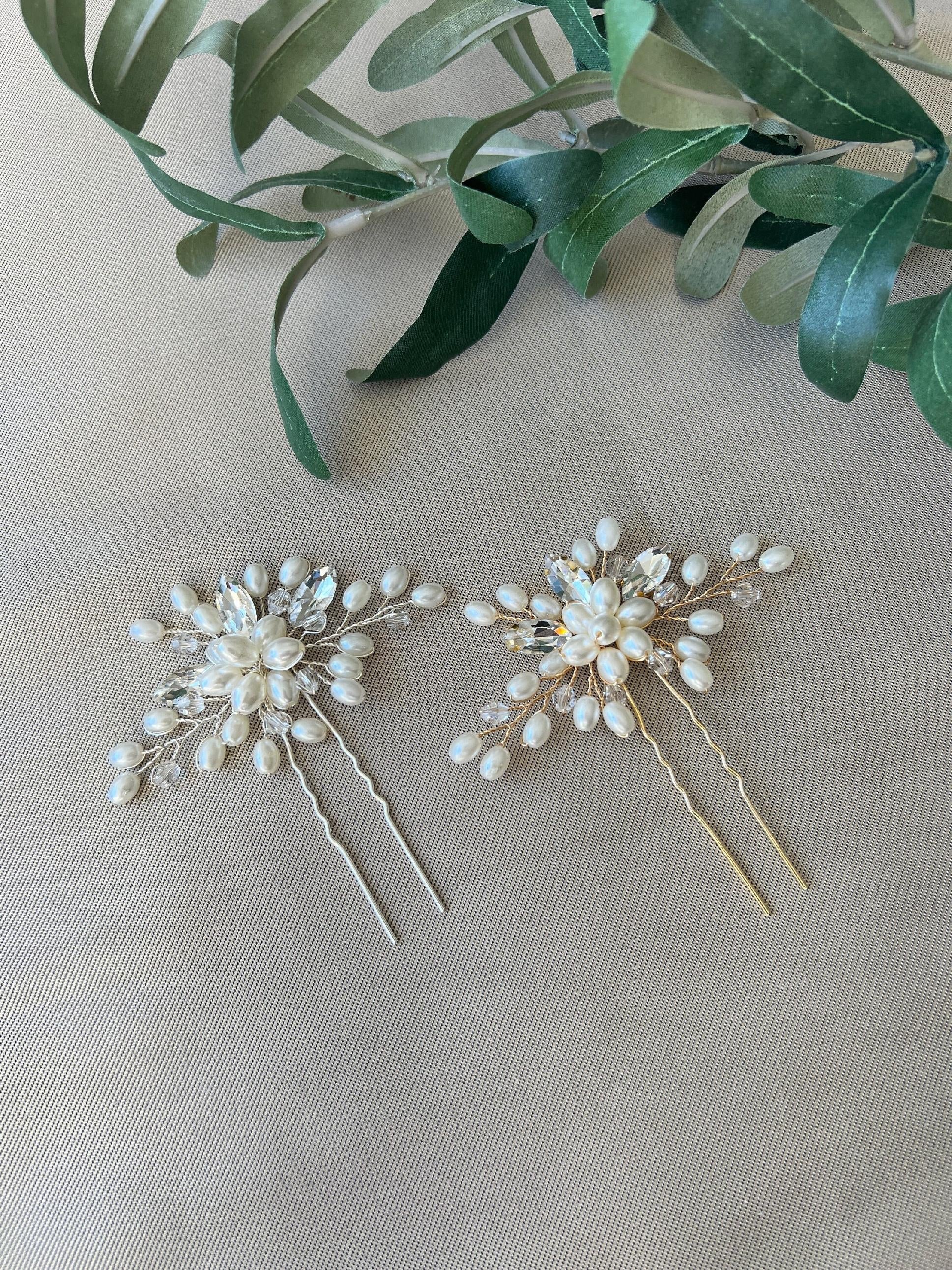 Braut Haarschmuck Haarkamm Haarspange Brautschmuck Hochzeitsschmuck Brautfrisur Brautjungfer Juwelierdraht Hochzeit - Gold-Brauthaarschmuck-Schmuckblüte