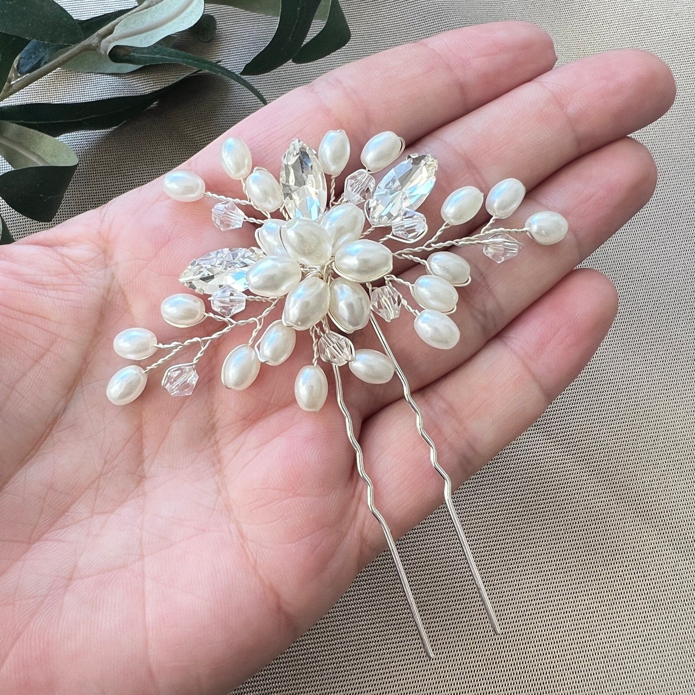 Braut Haarschmuck Haarkamm Haarspange Brautschmuck Hochzeitsschmuck Brautfrisur Brautjungfer Juwelierdraht Hochzeit - Silber-Brauthaarschmuck-Schmuckblüte