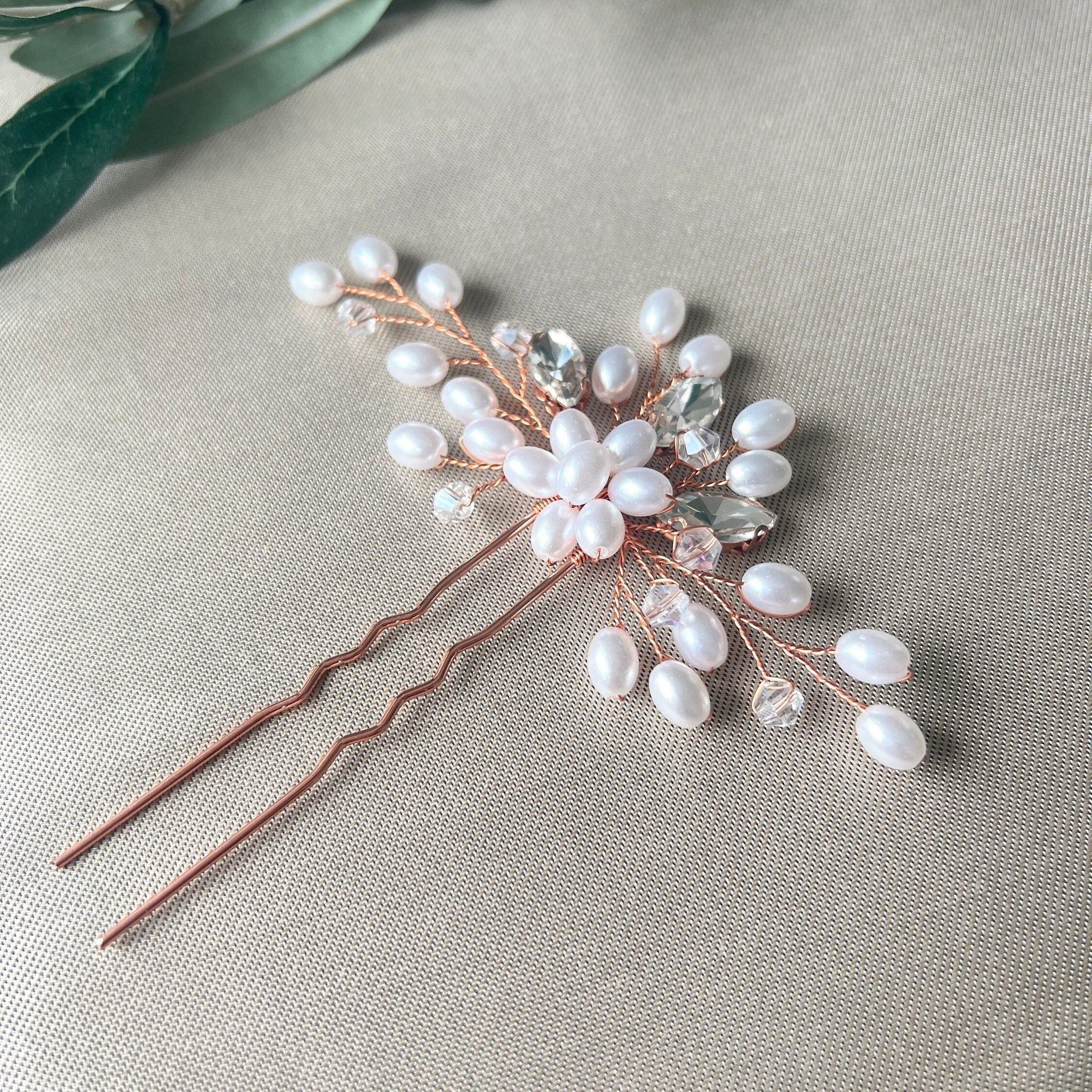 Braut Haarschmuck Haarkamm Haarspange Haarnadel Roségold weiß Brautschmuck Hochzeitsschmuck Trauzeugin Brautjungfer Juwelierdraht Hochzeit-Brauthaarschmuck-Schmuckblüte