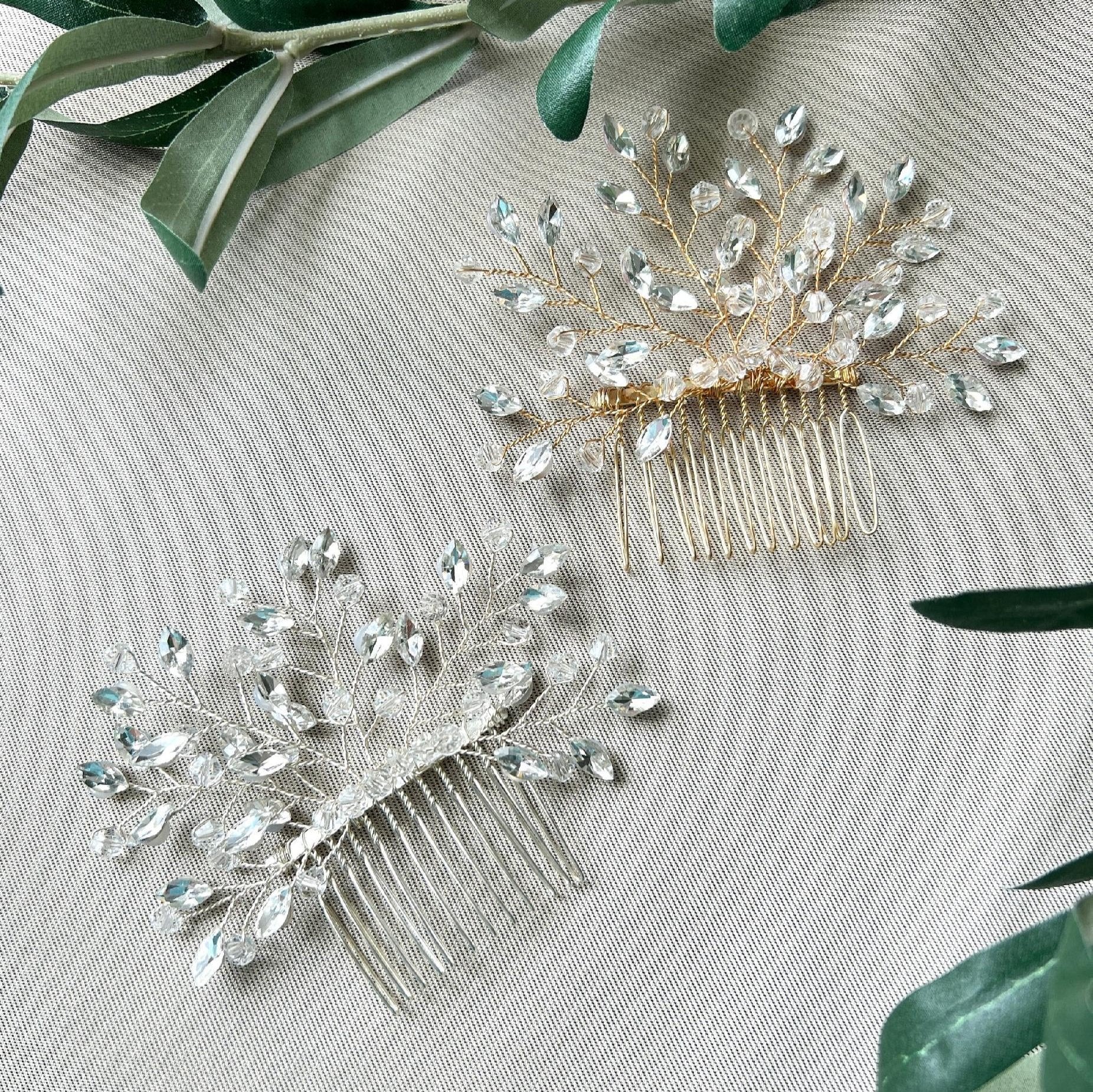 Braut Haarschmuck, Haarkamm, Perlen, gold, Hochzeit, Brautfrisur - Silber-Brauthaarschmuck-Schmuckblüte