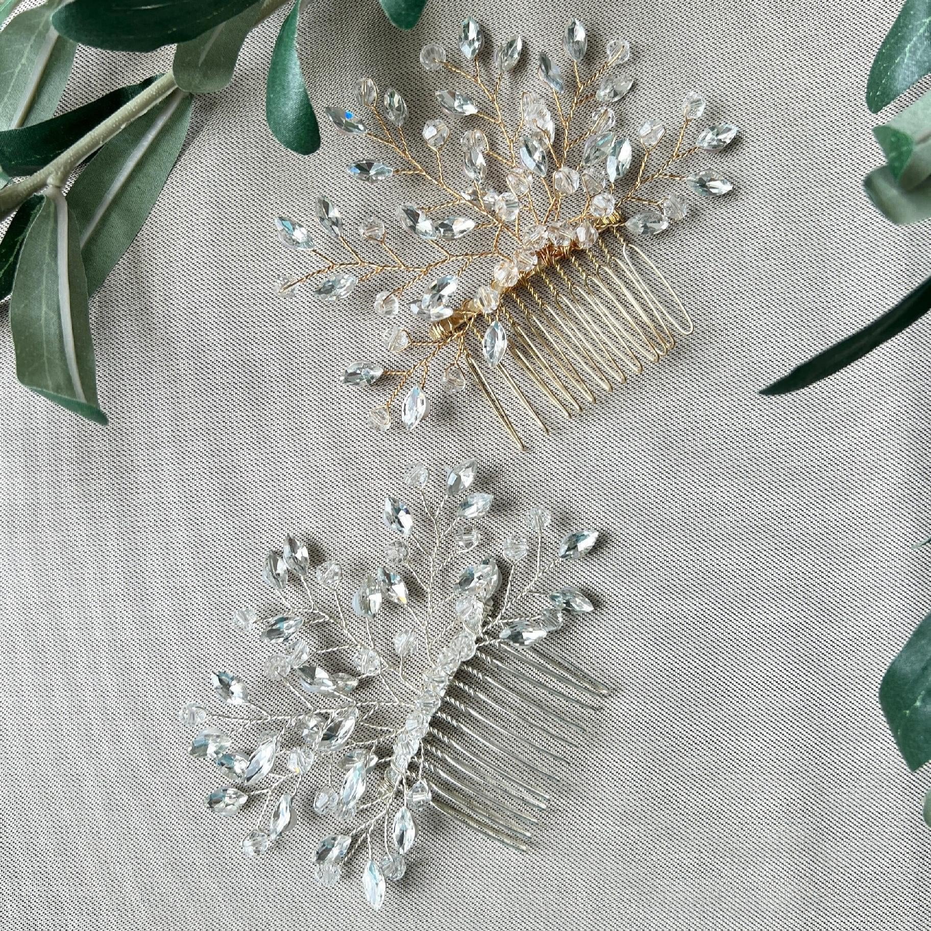 Braut Haarschmuck, Haarkamm, Perlen, gold, Hochzeit, Brautfrisur - Silber-Brauthaarschmuck-Schmuckblüte