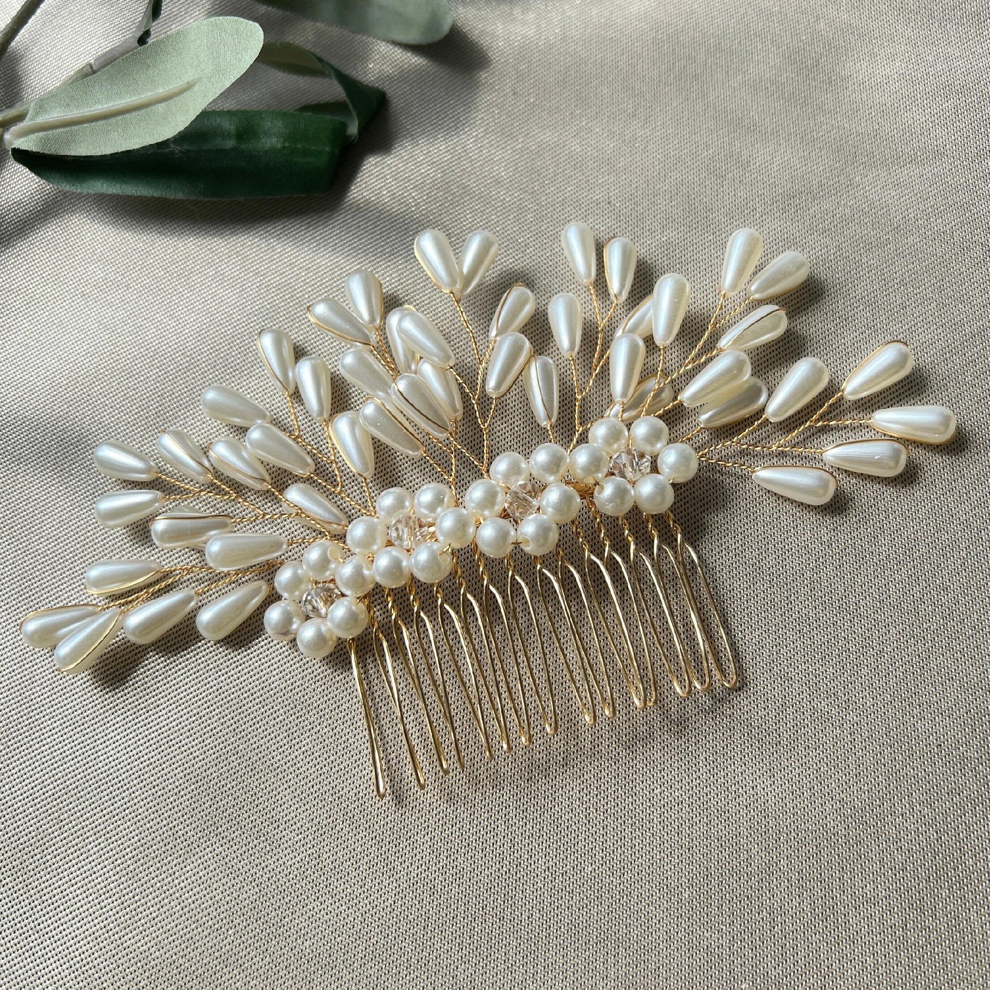 Braut Haarschmuck, Haarkamm, Perlen, gold, Hochzeit, hochwertiger Brauthaarschmuck-Brauthaarschmuck-Schmuckblüte