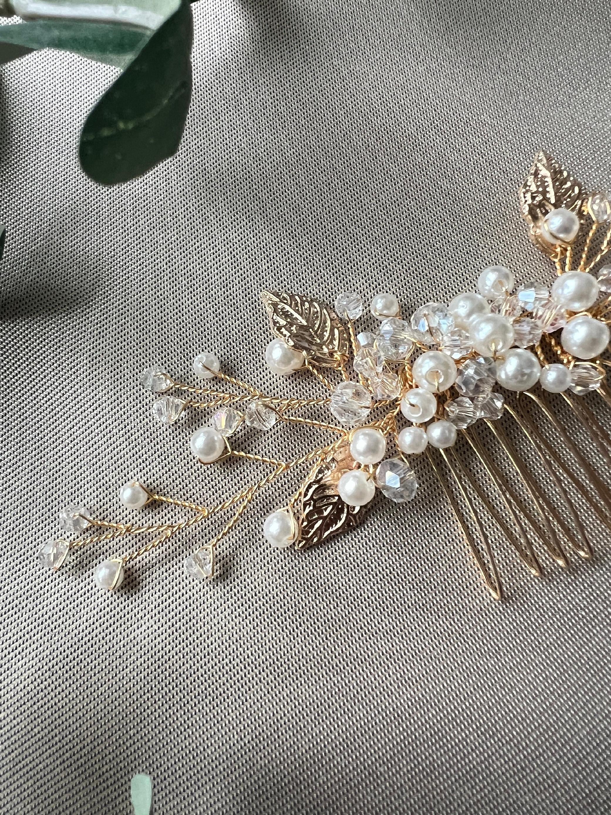 Braut Haarschmuck, Haarkamm, Perlen, gold, Hochzeit, hochwertiger Brauthaarschmuck-Brauthaarschmuck-Schmuckblüte