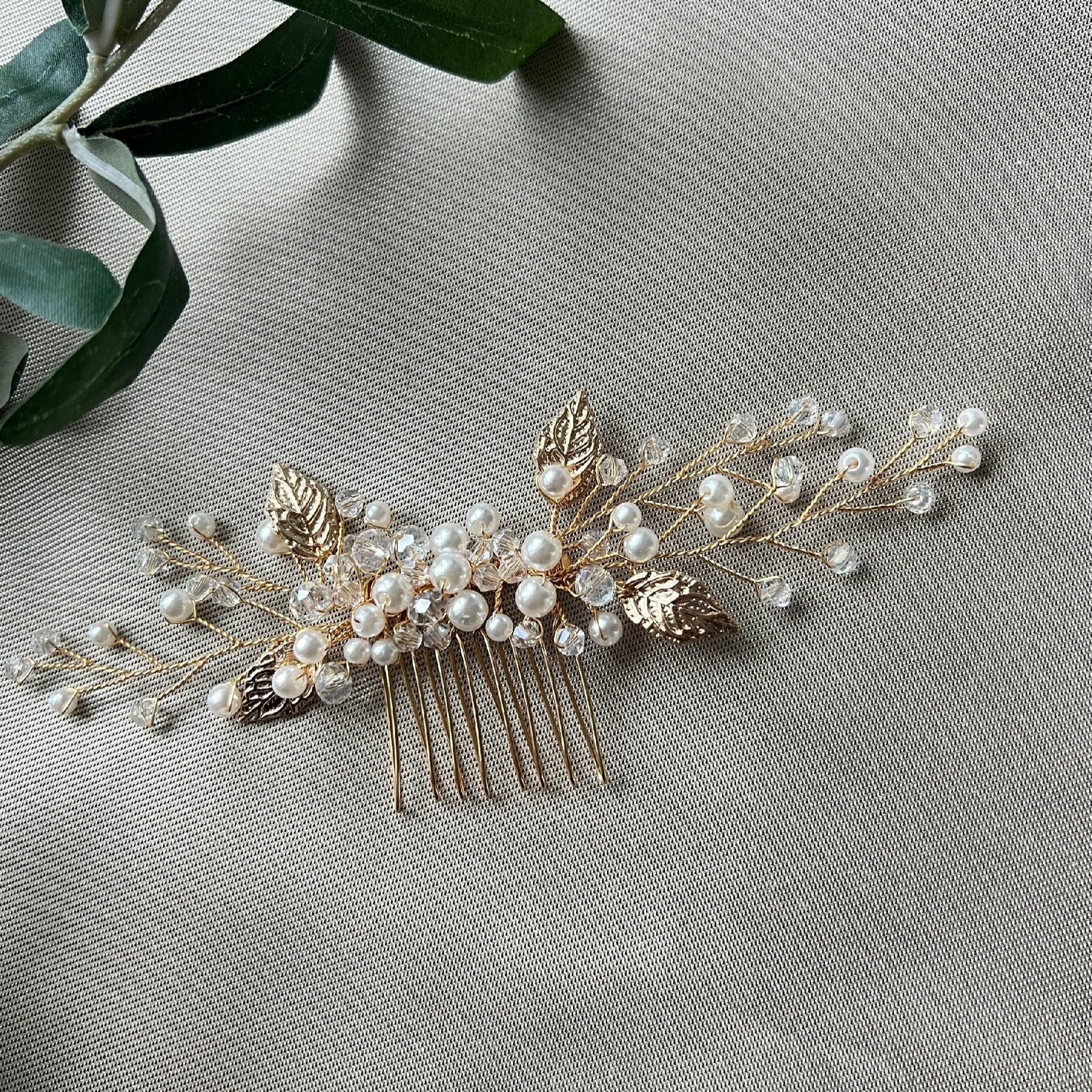 Braut Haarschmuck, Haarkamm, Perlen, gold, Hochzeit, hochwertiger Brauthaarschmuck-Brauthaarschmuck-Schmuckblüte